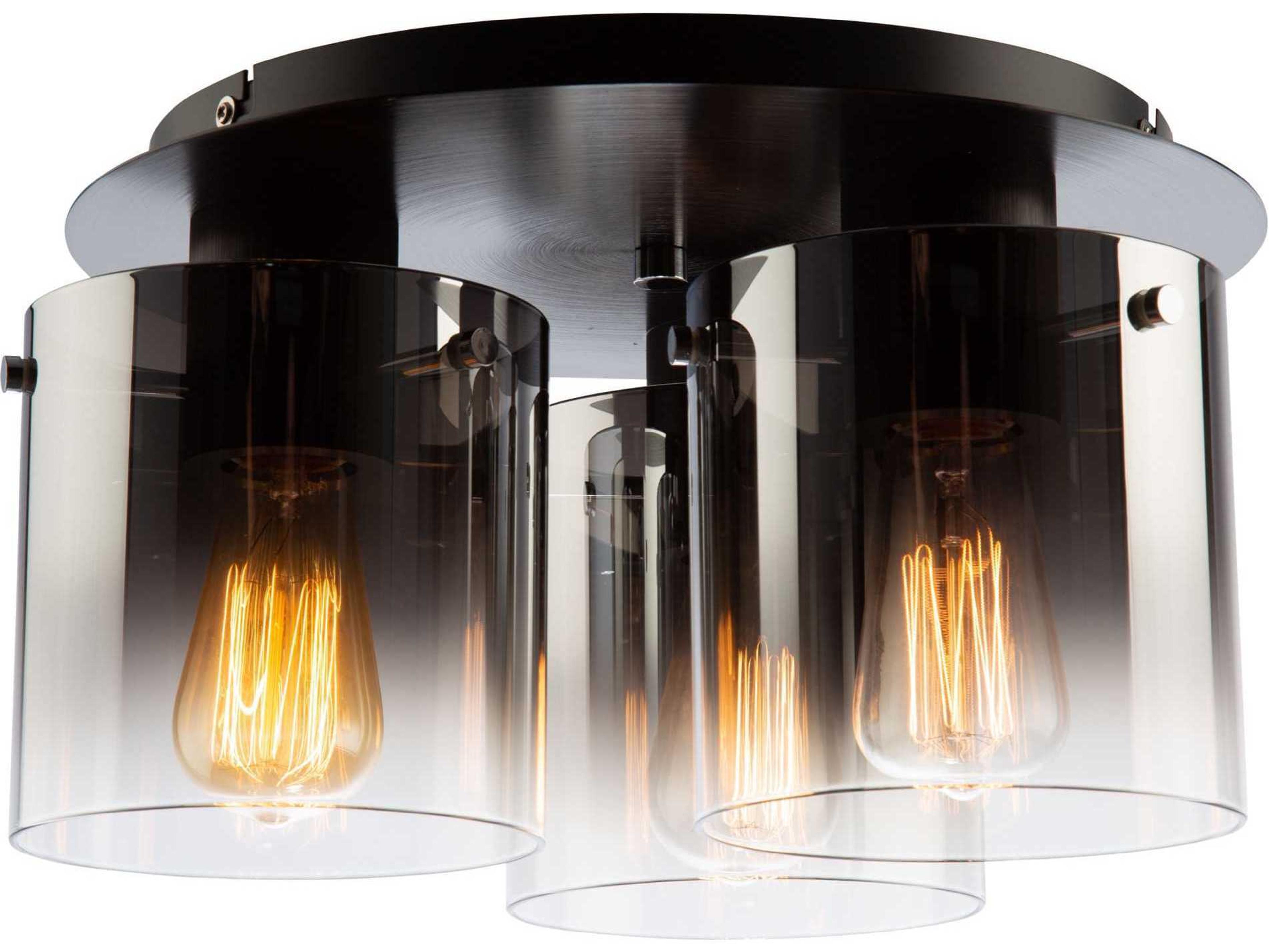 Artcraft Henley 3-Light Satin Black Smoke Glass Gray LED Cylinder Geometric Flush Mount