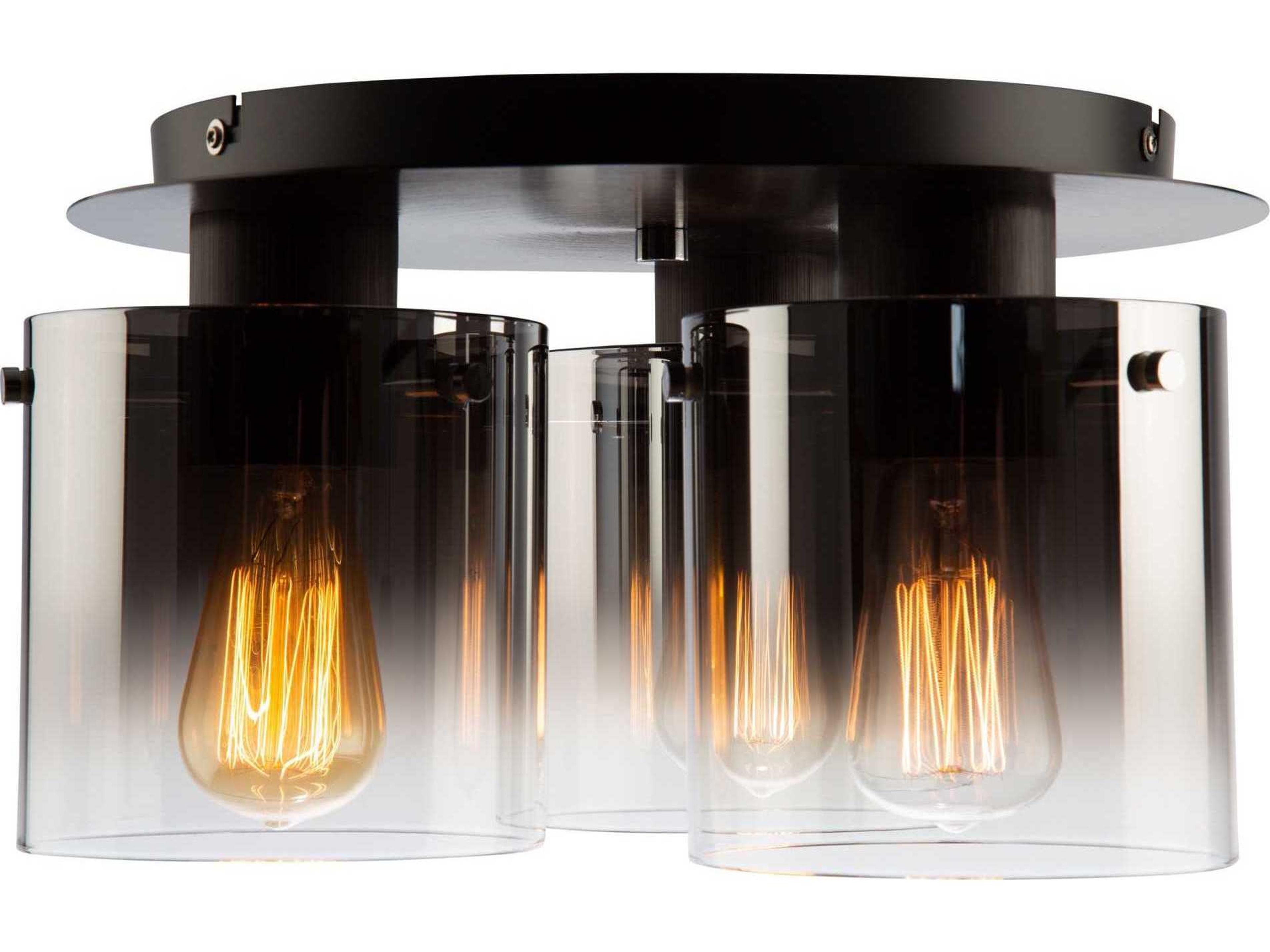 Artcraft Henley 3-Light Satin Black Smoke Glass Gray LED Cylinder Geometric Flush Mount