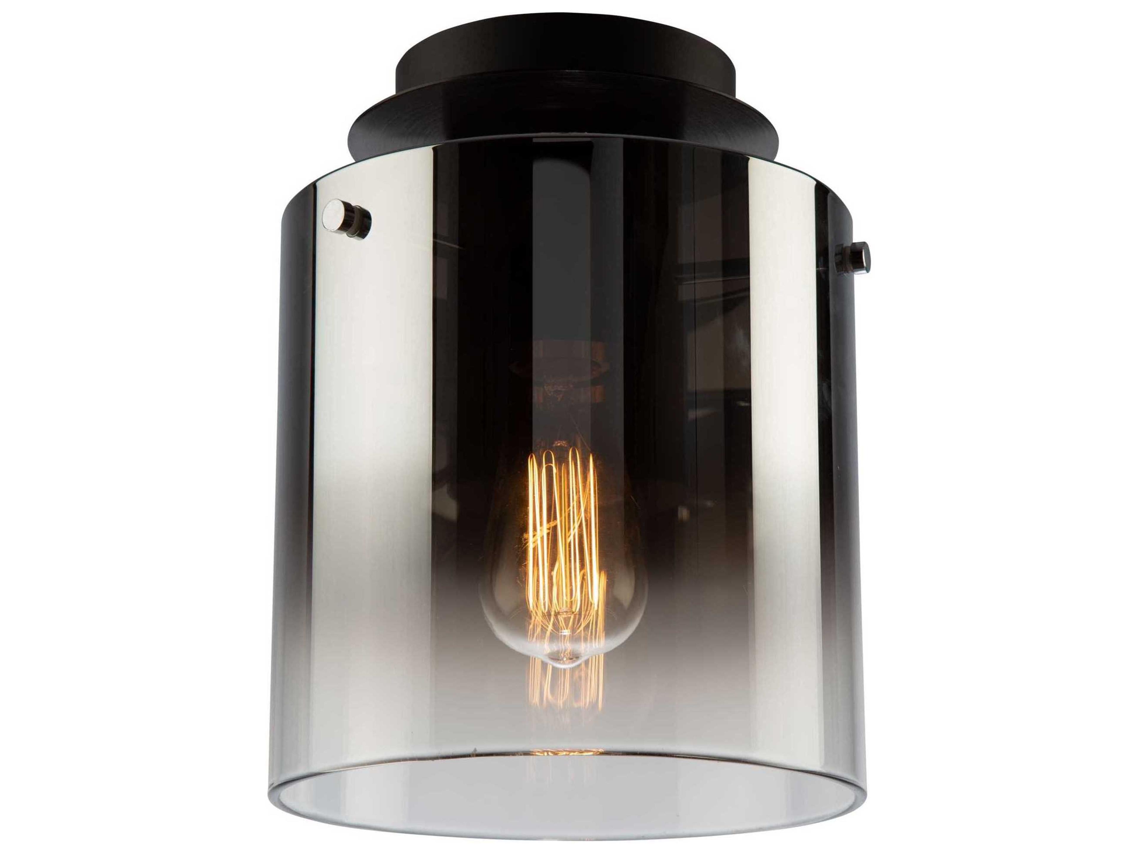 Artcraft Henley 1-Light Satin Black Smoke Glass Gray LED Cylinder Geometric Flush Mount