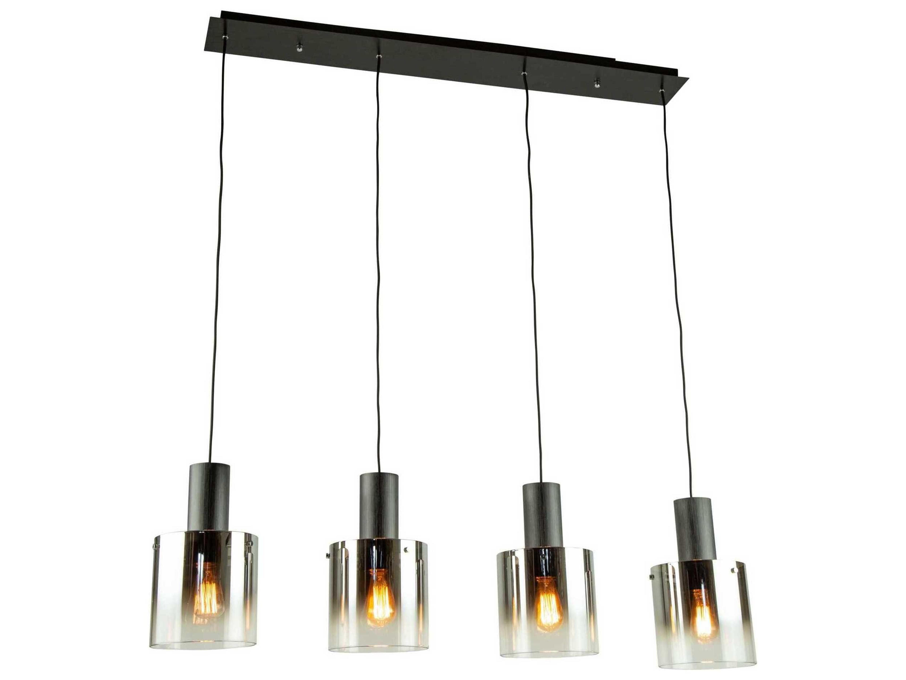 Artcraft Henley 4-Light Satin Black Smoke Glass Gray LED Cylinder Geometric Island Pendant