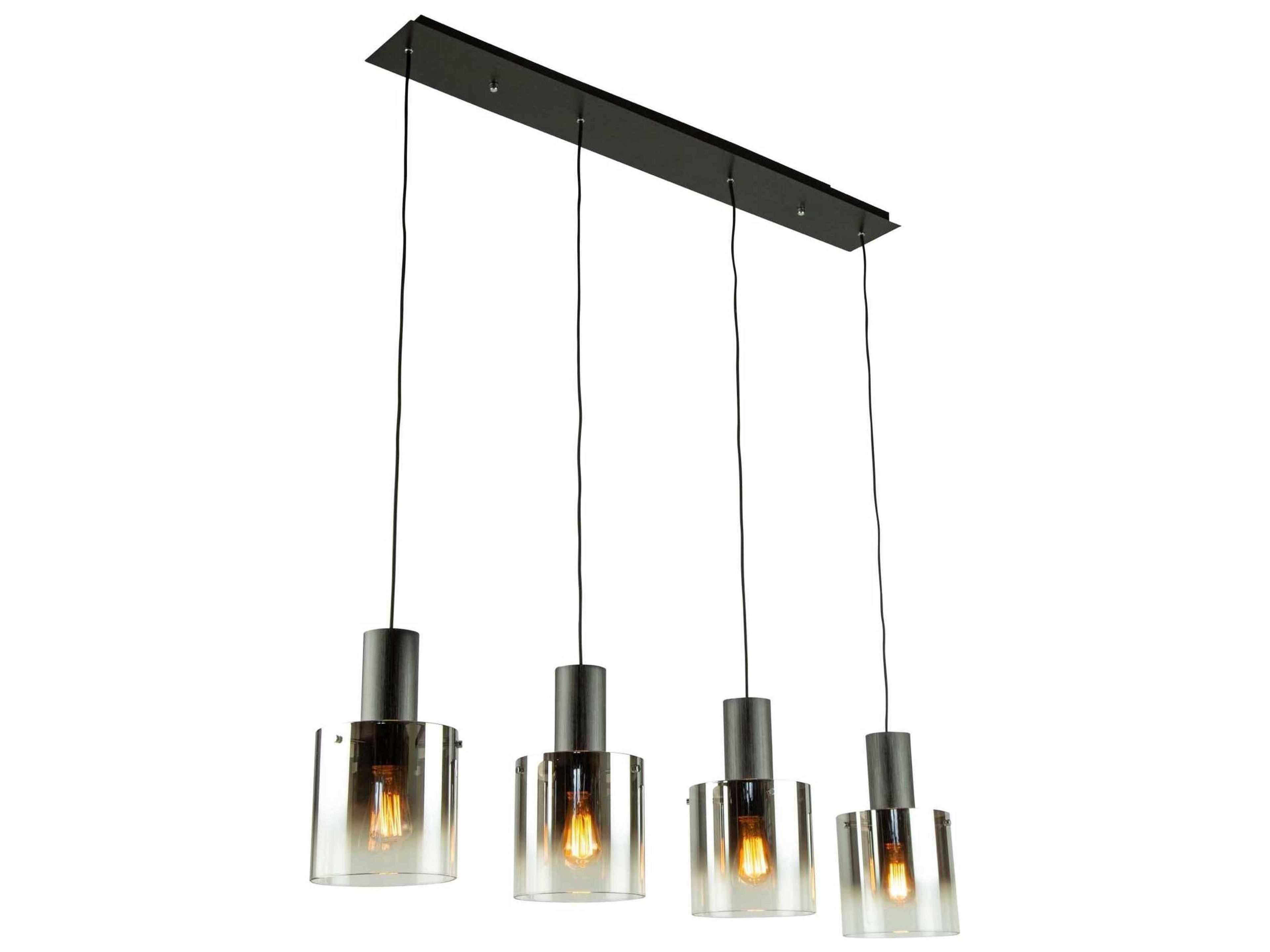 Artcraft Henley 4-Light Satin Black Smoke Glass Gray LED Cylinder Geometric Island Pendant