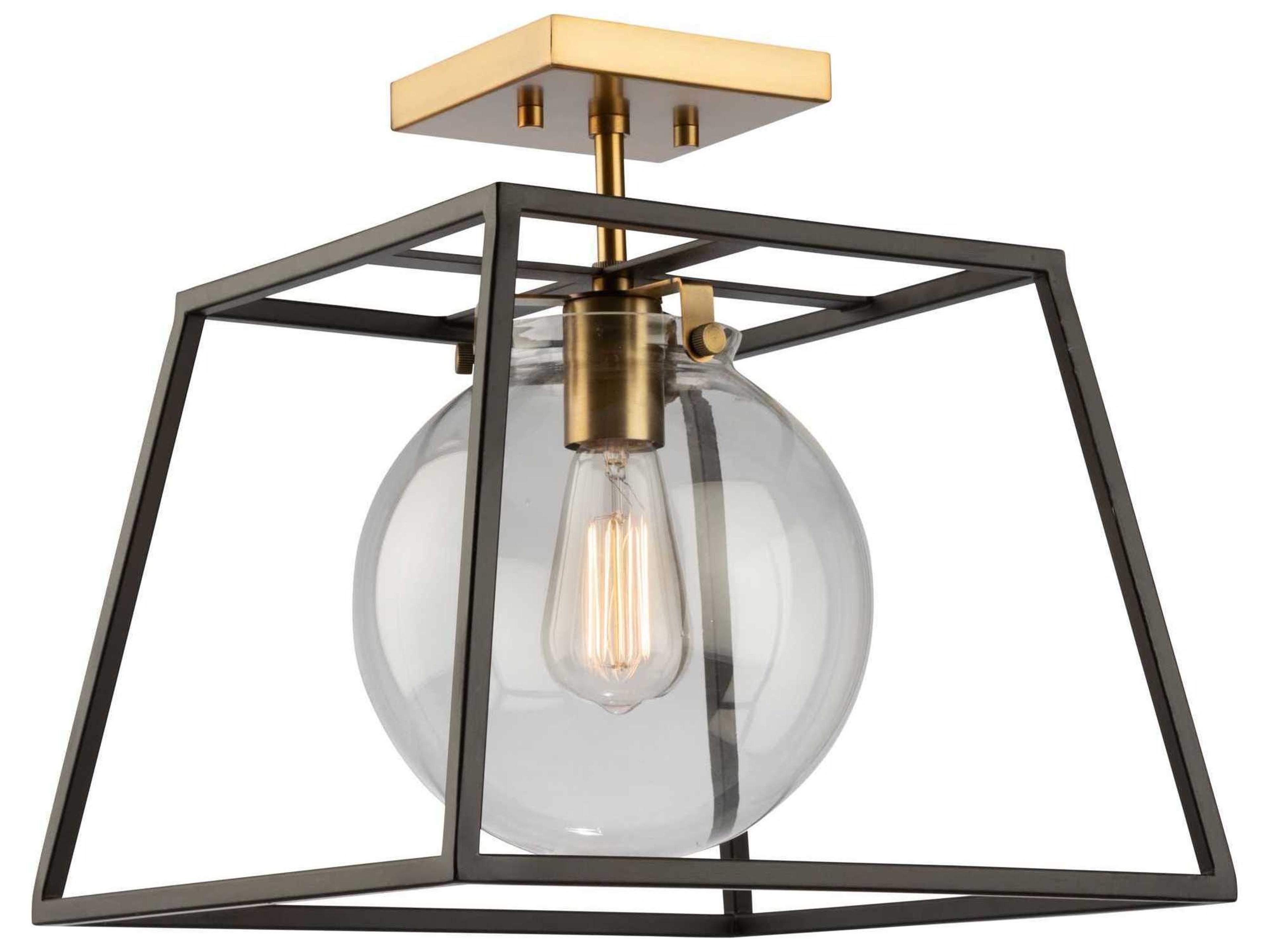 Artcraft Bridgetown 1-Light Black Harvest Brass LED Globe Geometric Semi Flush Mount
