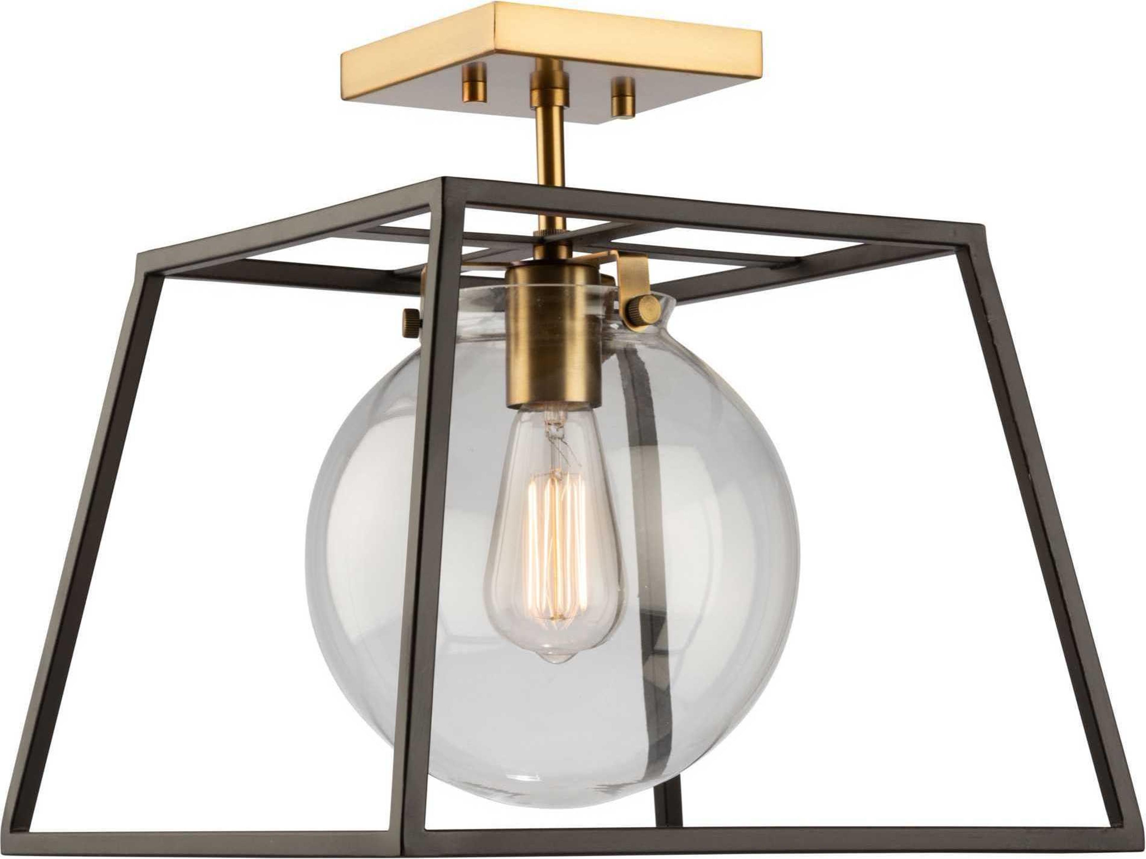 Artcraft Bridgetown 1-Light Black Harvest Brass LED Globe Geometric Semi Flush Mount