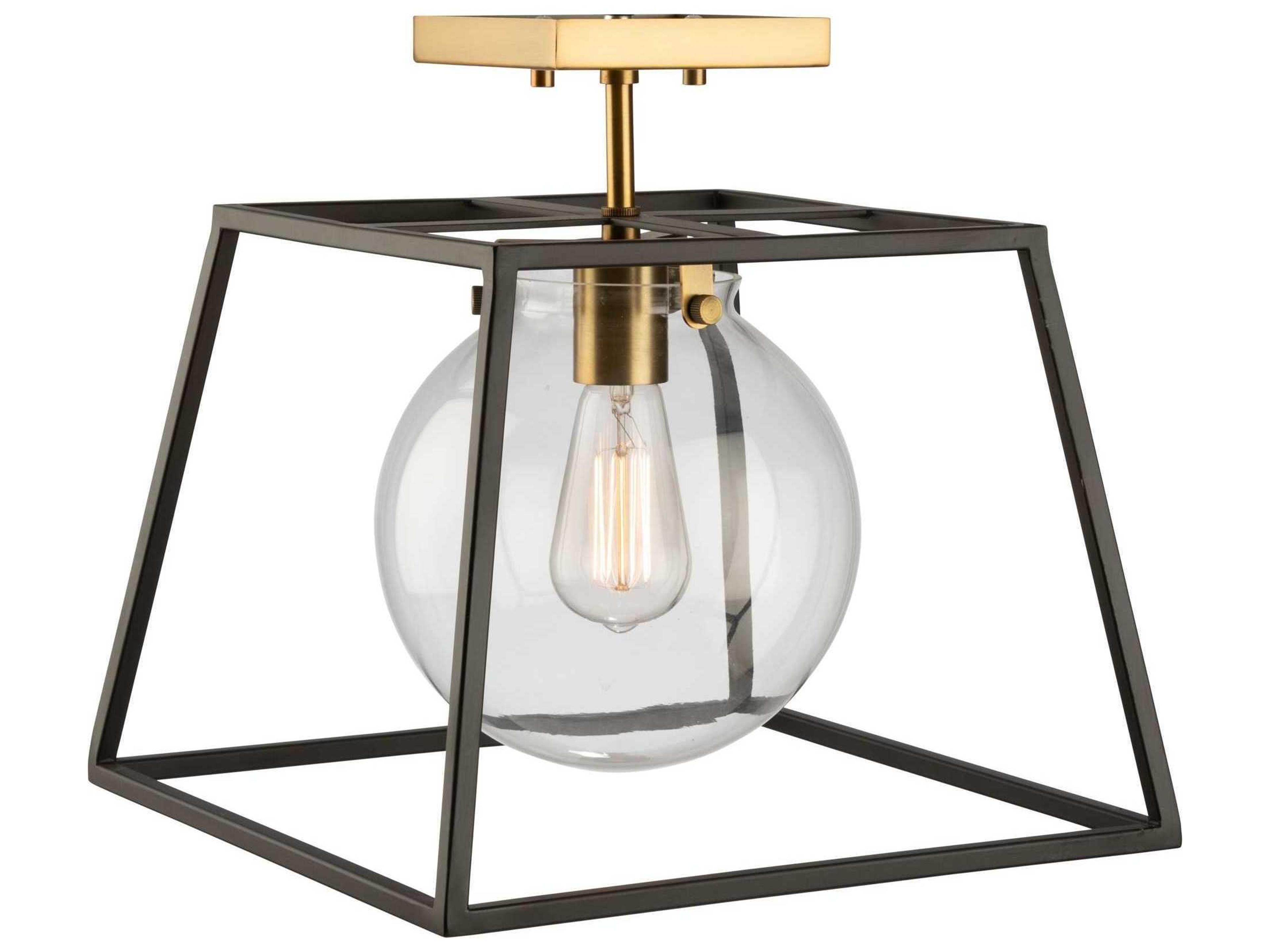 Artcraft Bridgetown 1-Light Black Harvest Brass LED Globe Geometric Semi Flush Mount