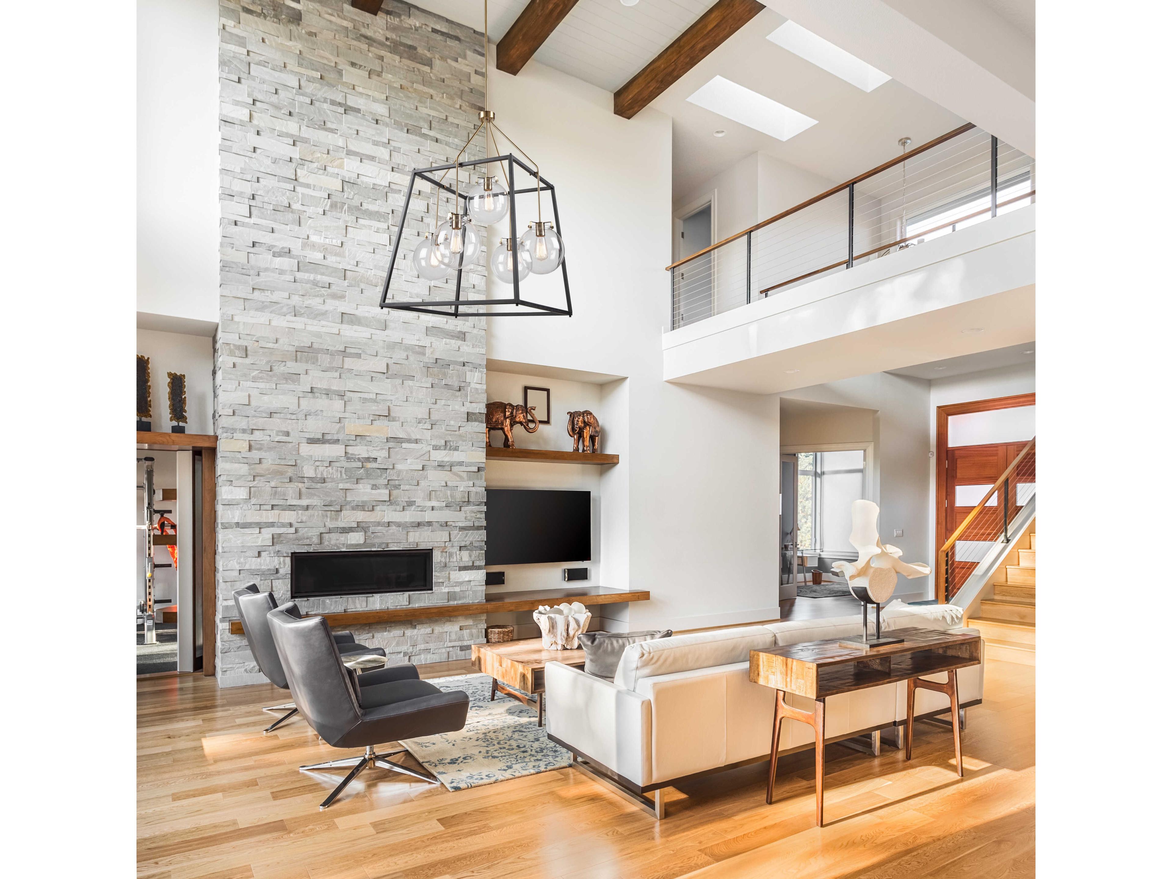 Artcraft Bridgetown 5-Light Black Harvest Brass LED Globe Geometric Chandelier