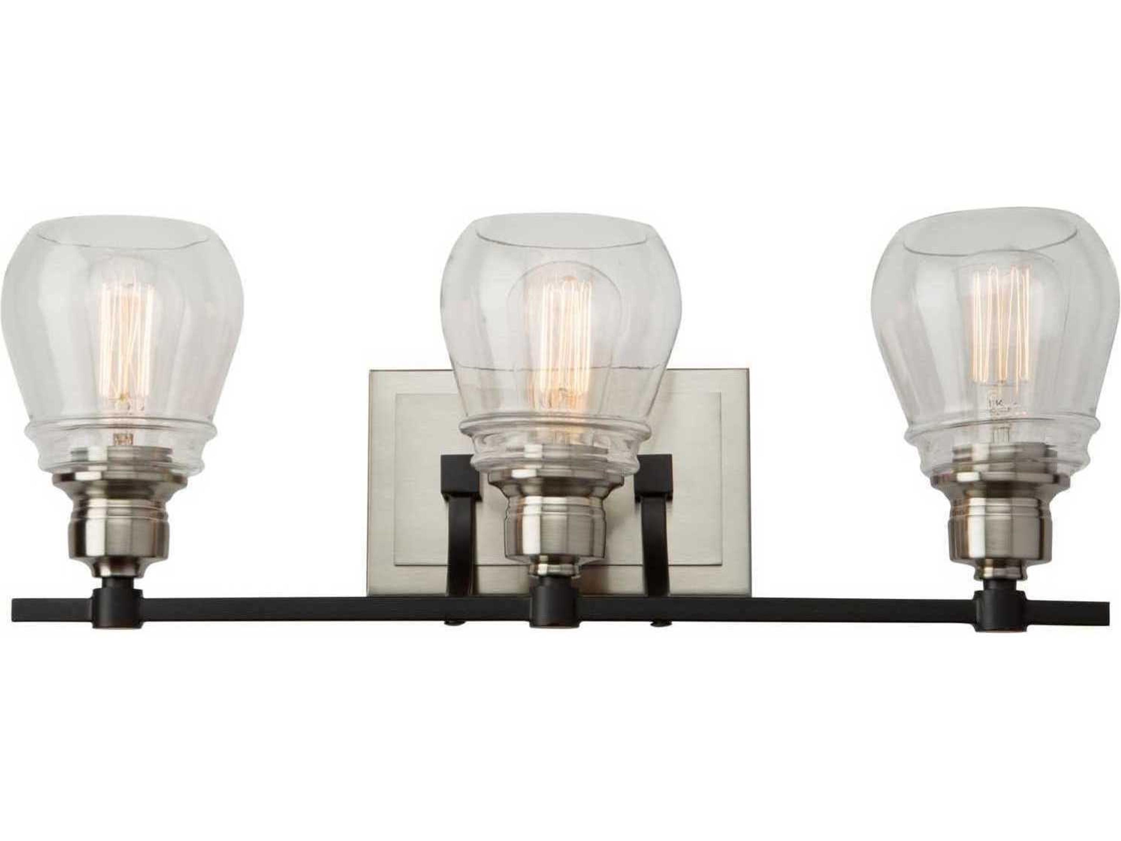 Artcraft Nelson 3-Light Black And Brushed Nickel Glass LED Vanity Light