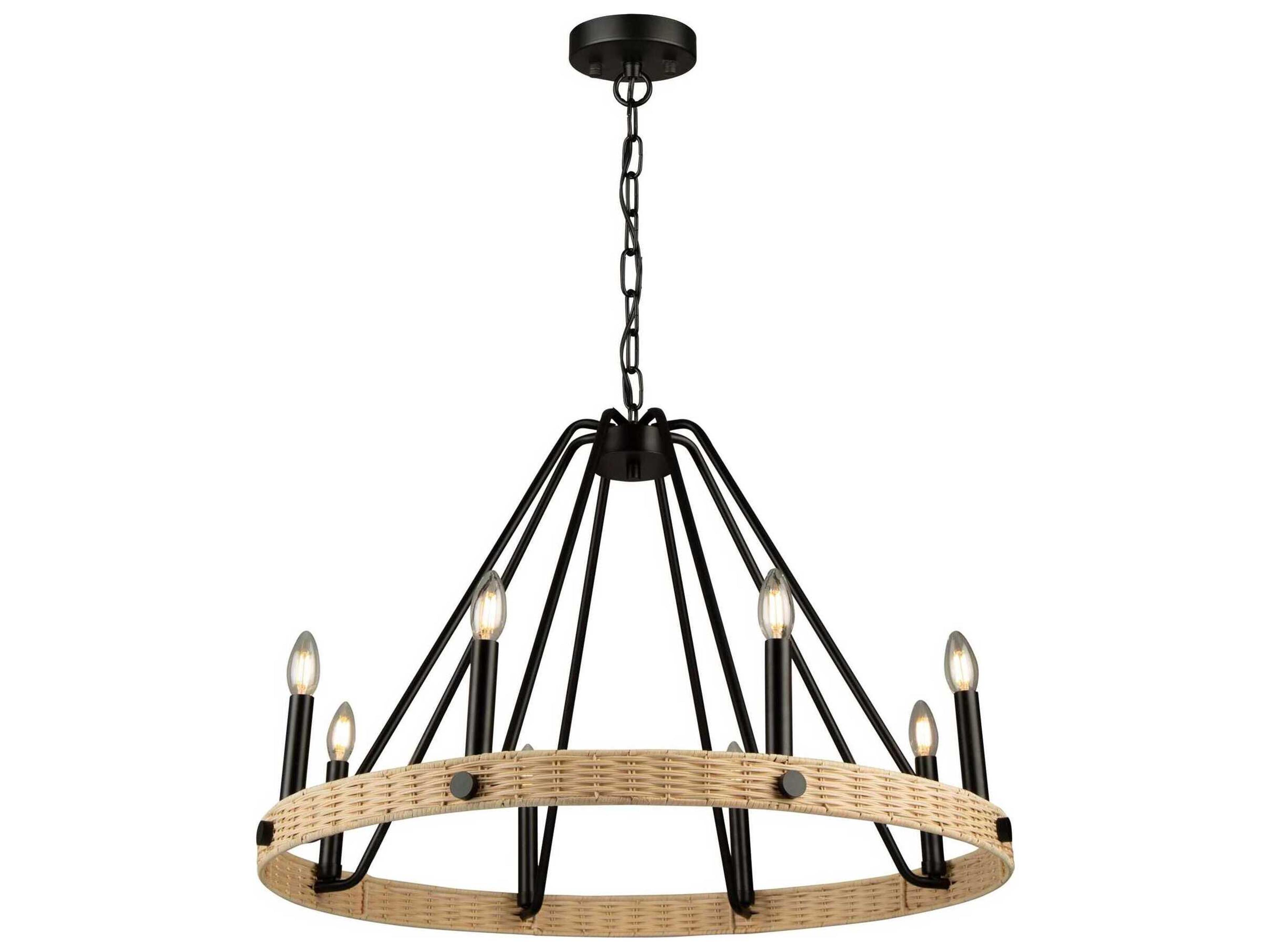 Perris Chandelier With Rattan Shades