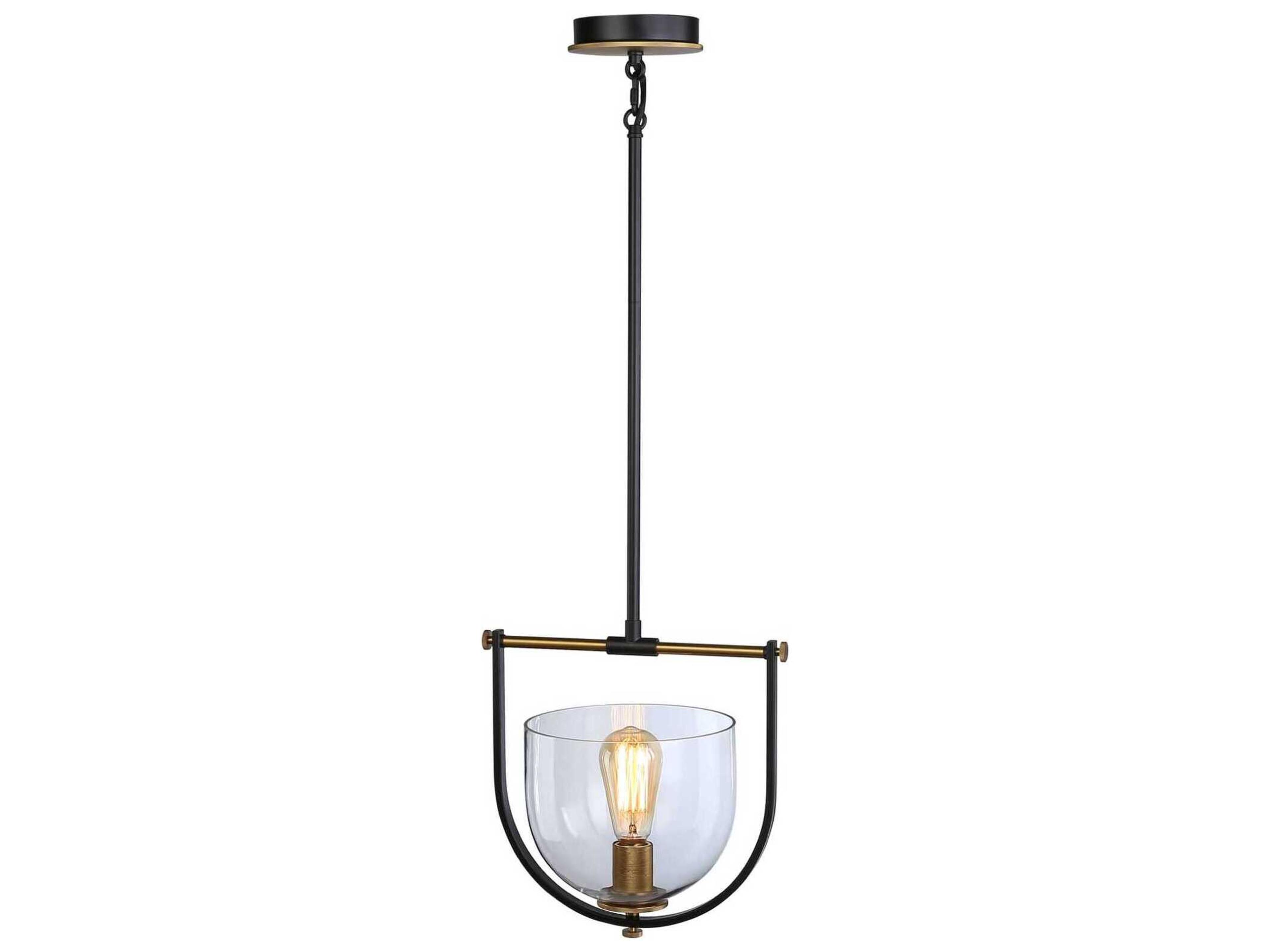 Artcraft Cheshire 1-Light Black Brass Glass Bowl Mini Pendant