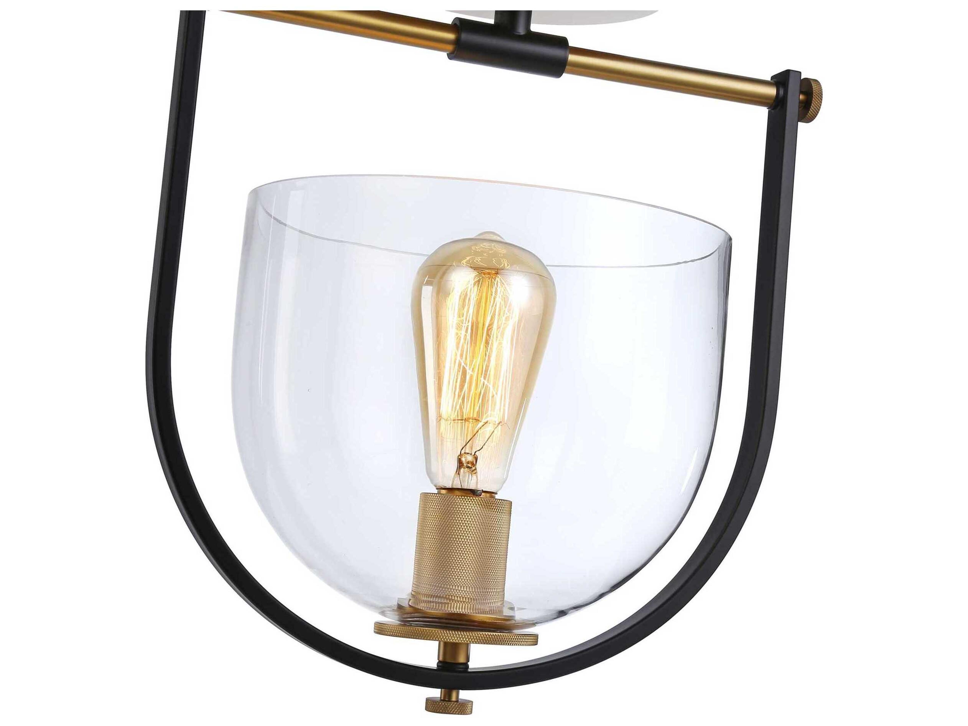 Artcraft Cheshire 1-Light Black Brass Glass Bowl Semi Flush Mount