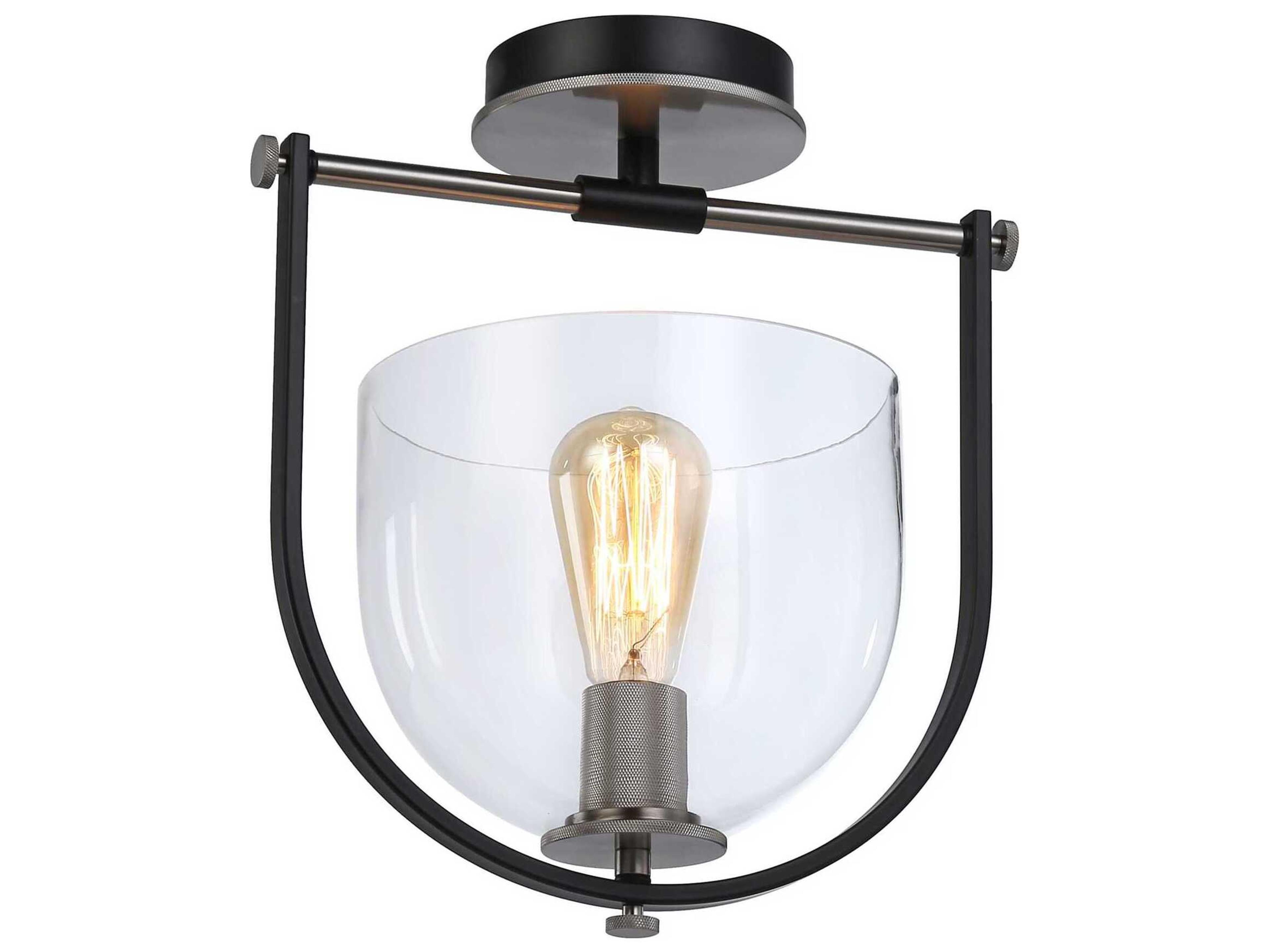 Artcraft Cheshire 1-Light Black Nickel Glass Bowl Semi Flush Mount
