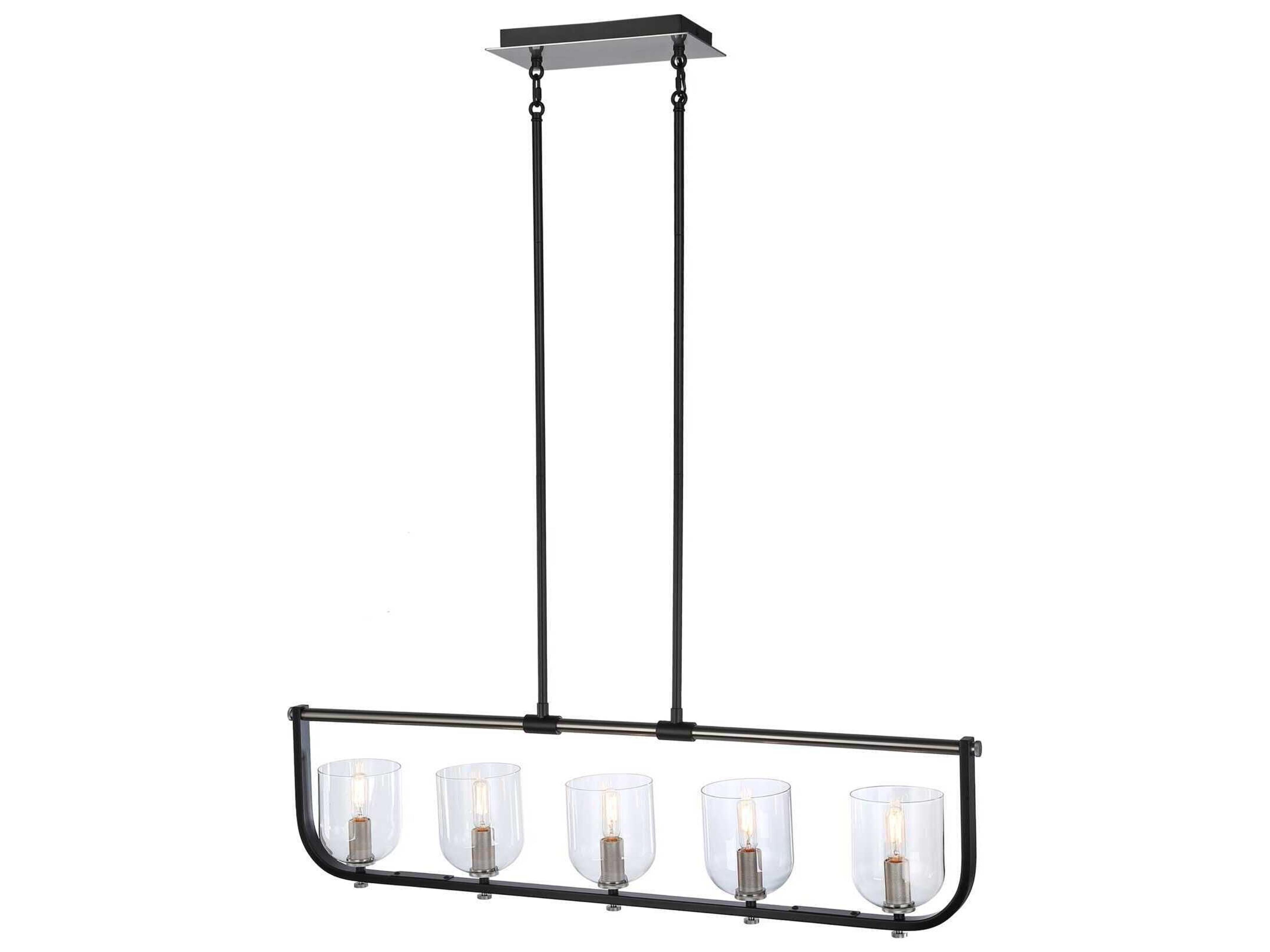 Artcraft Cheshire 5-Light Black Nickel Glass Bowl Linear Island Pendant