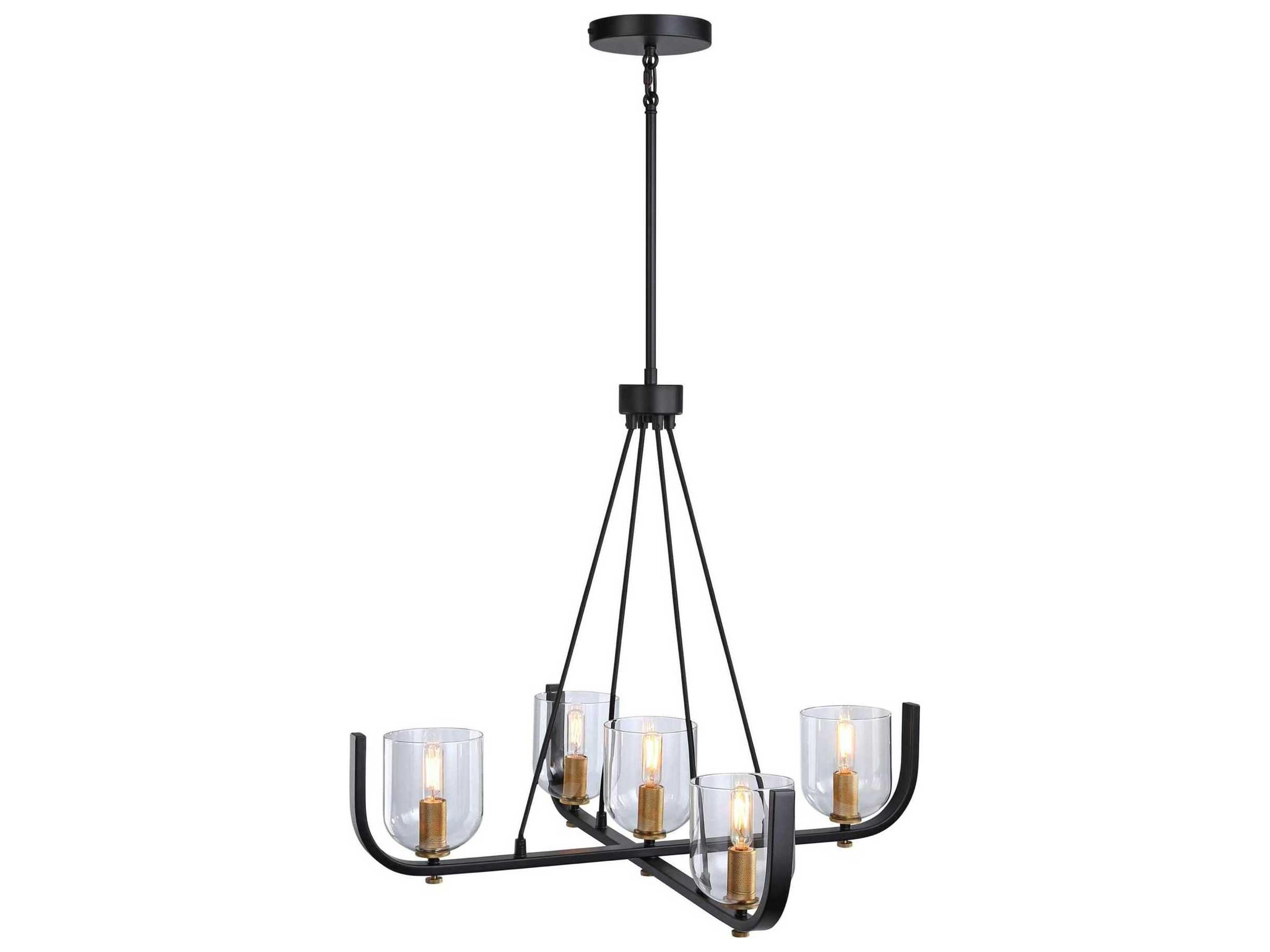 Artcraft Cheshire 5-Light Black Brass Glass Bowl Chandelier