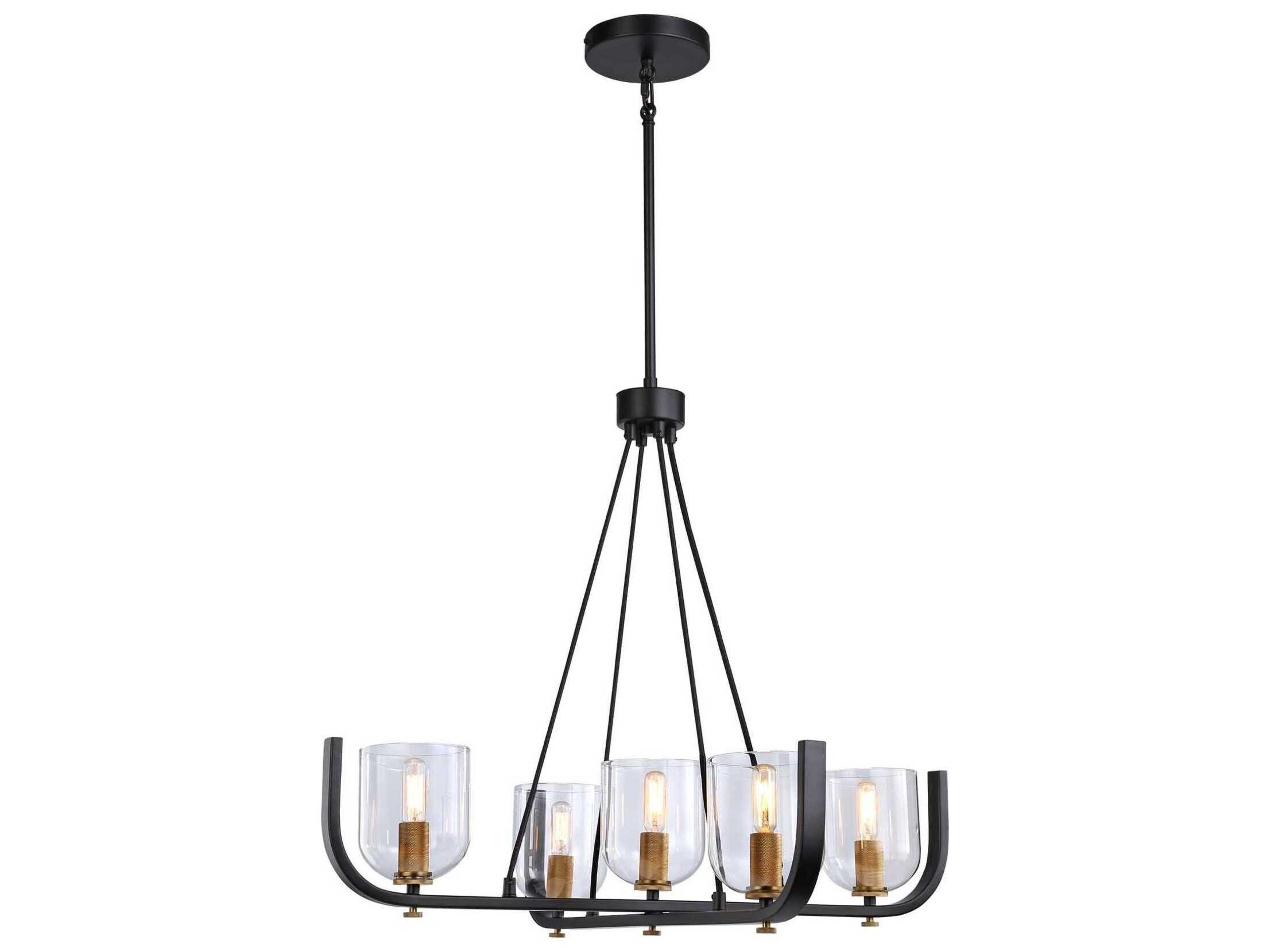 Artcraft Cheshire 5-Light Black Brass Glass Bowl Chandelier