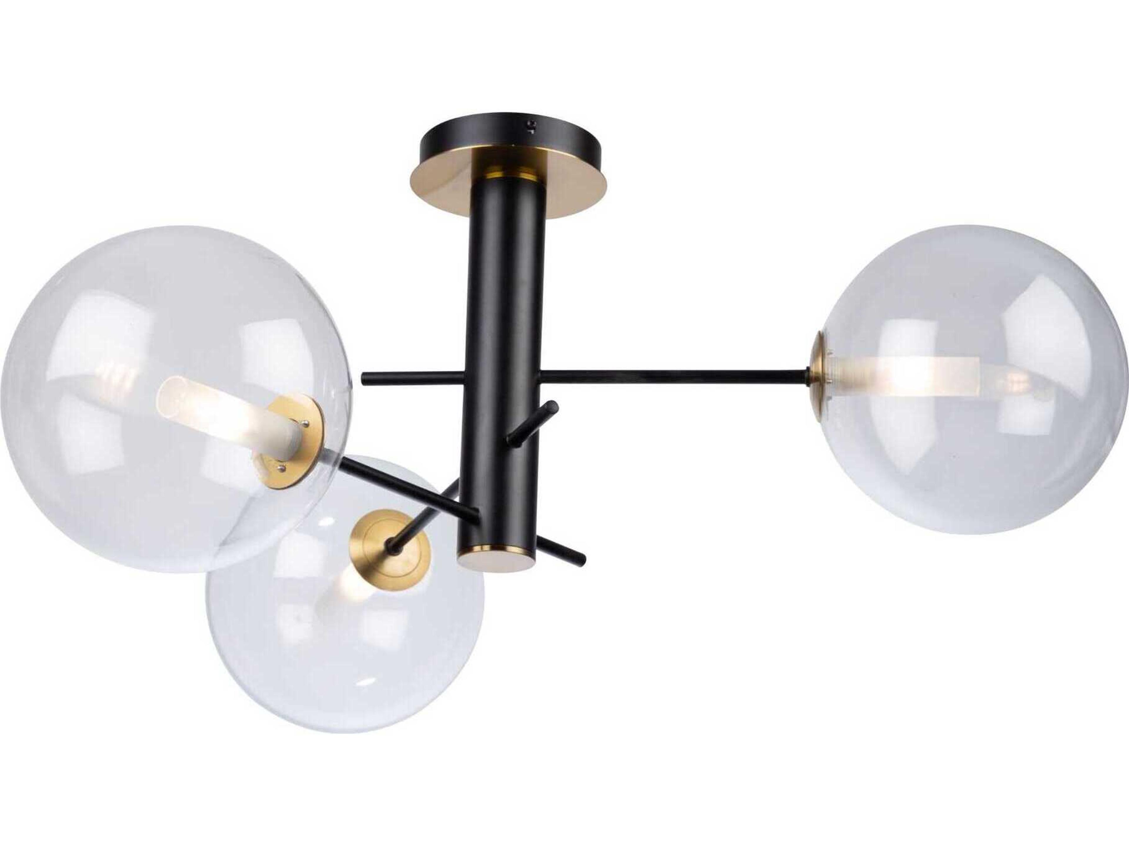 Artcraft Aurelia 3-Light Matte Black Brass Glass Globe Semi Flush Mount