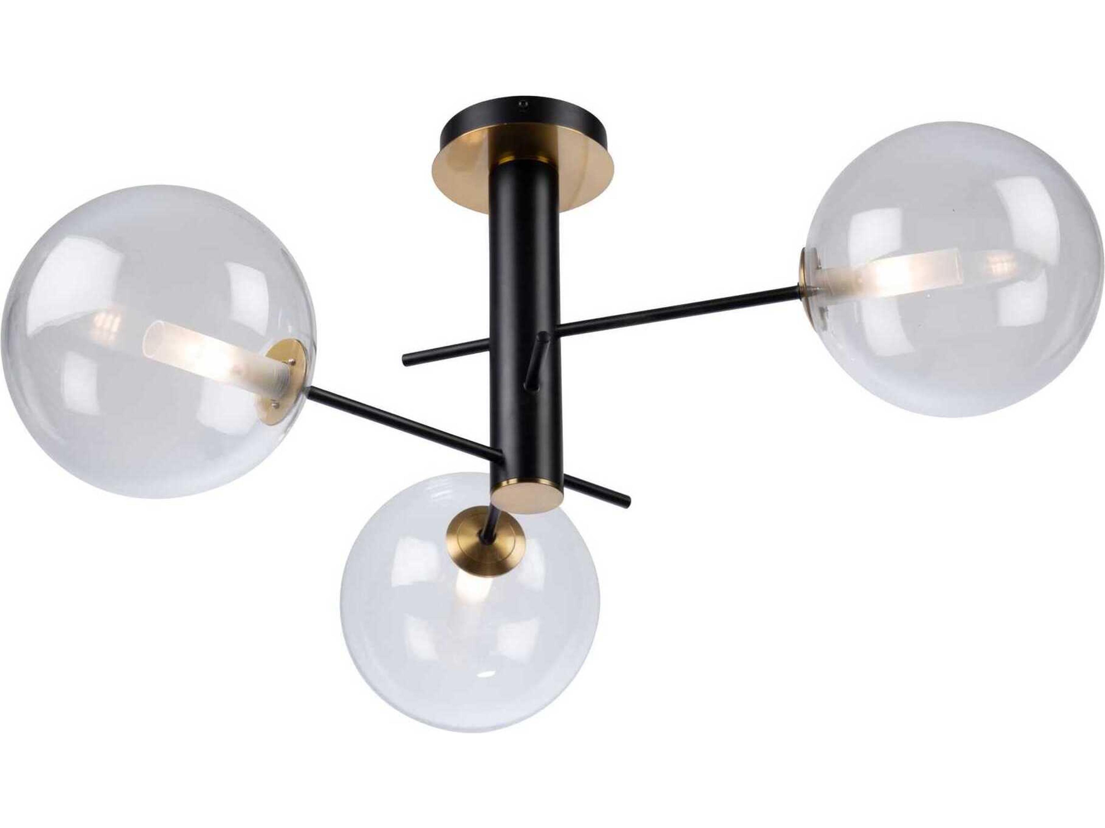 Artcraft Aurelia 3-Light Matte Black Brass Glass Globe Semi Flush Mount