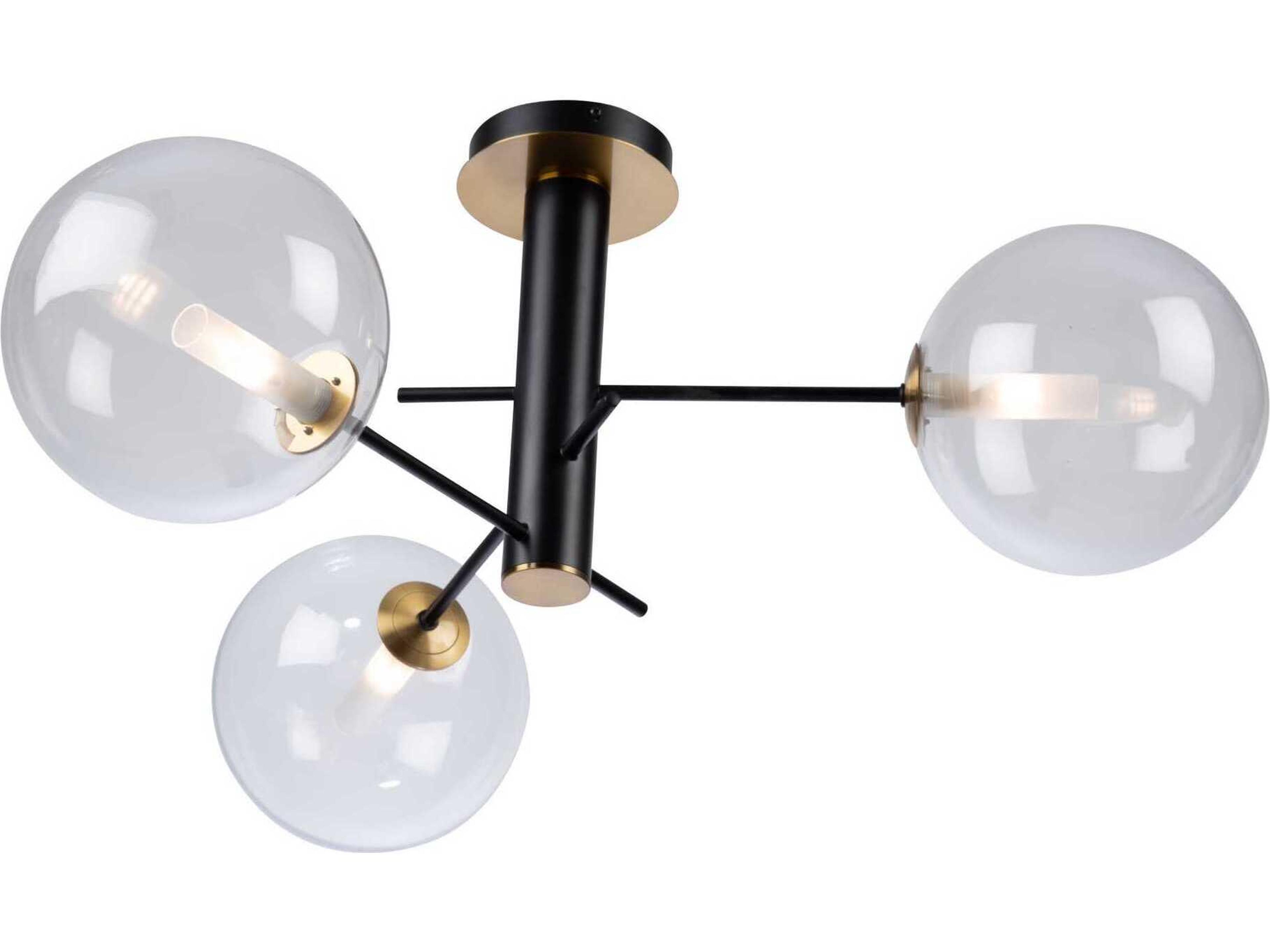 Artcraft Aurelia 3-Light Matte Black Brass Glass Globe Semi Flush Mount