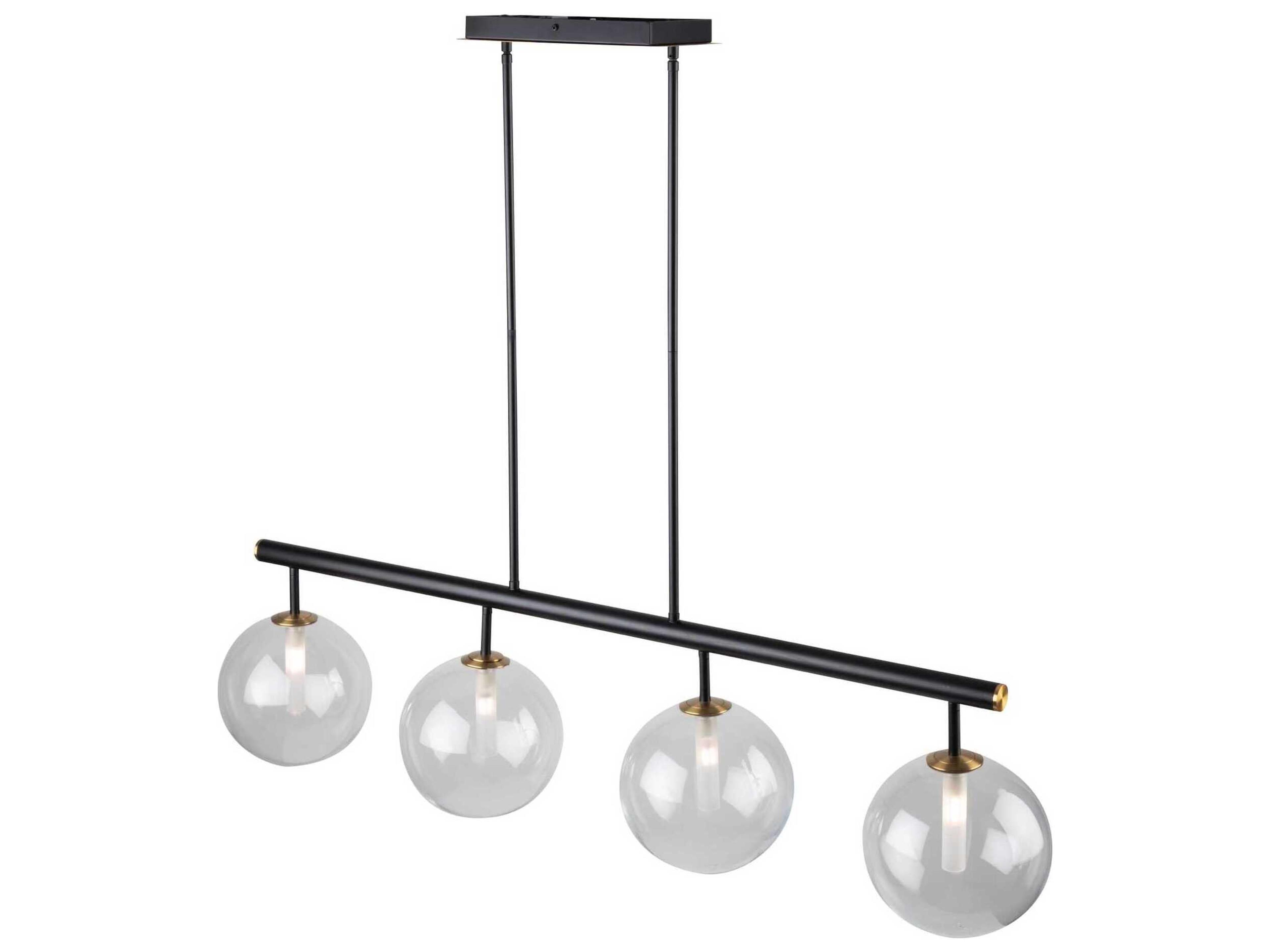 Artcraft Aurelia 4-Light Matte Black Brass Glass Globe Linear Island Pendant