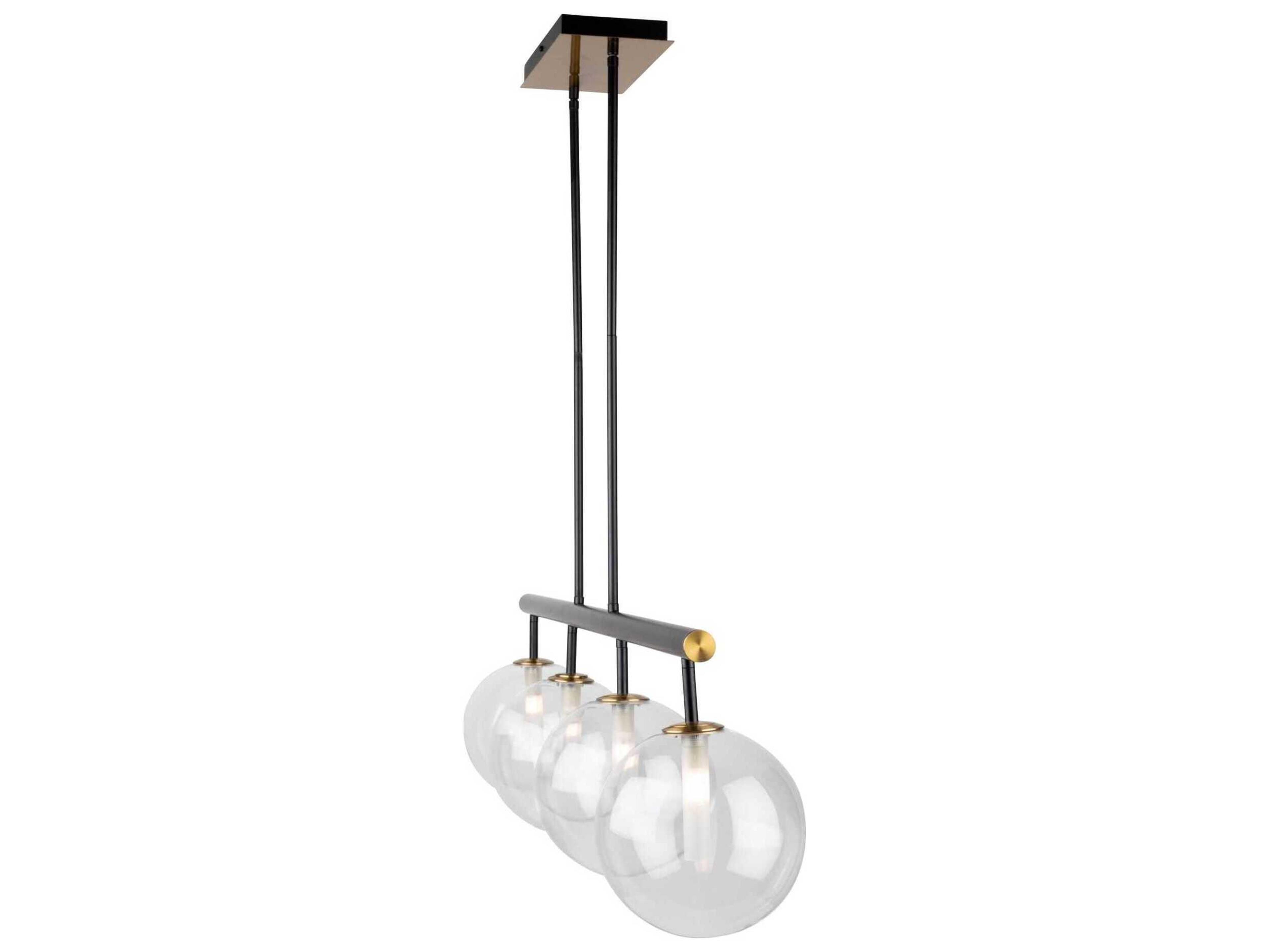 Artcraft Aurelia 4-Light Matte Black Brass Glass Globe Linear Island Pendant