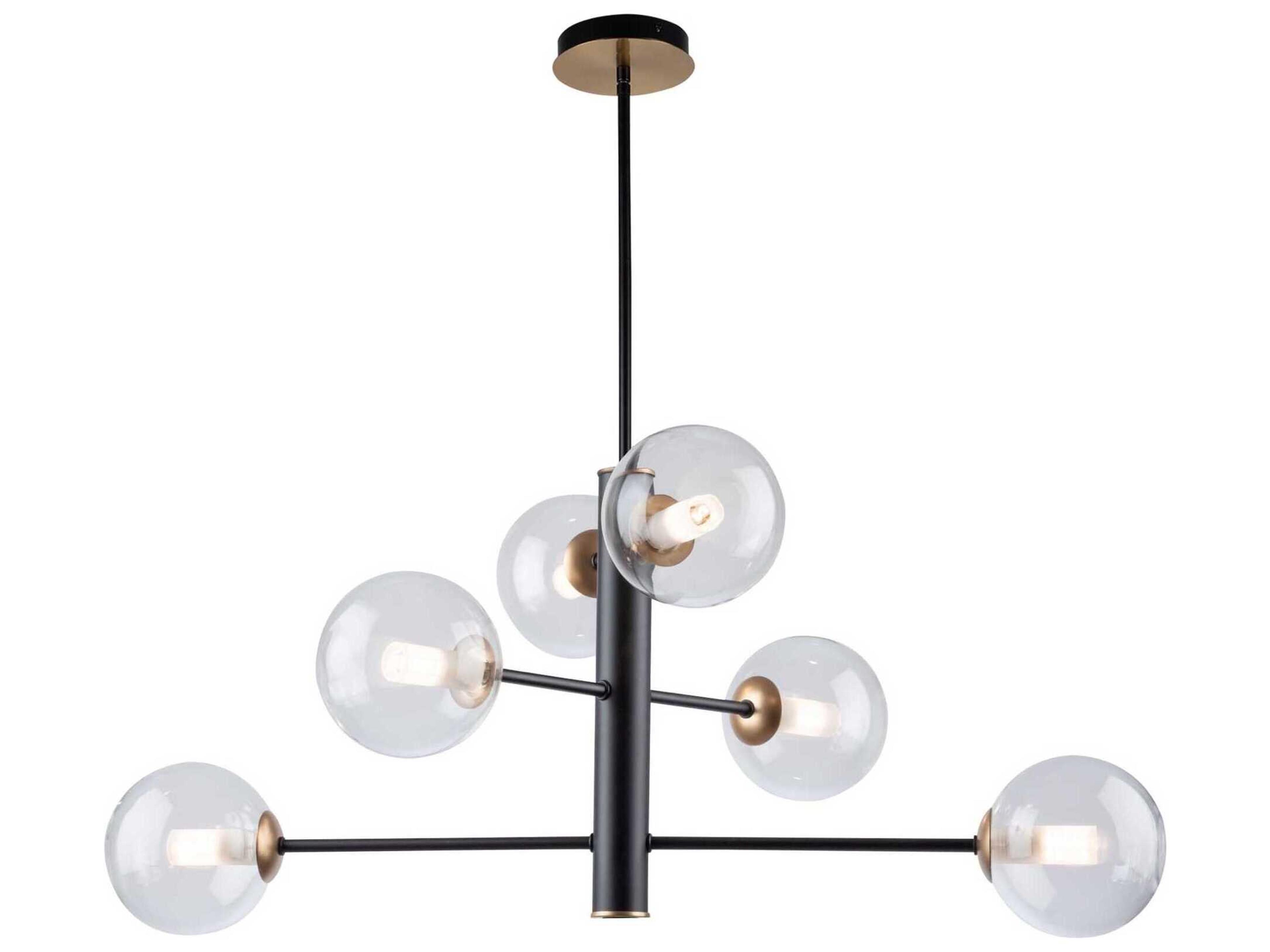 Artcraft Aurelia 6-Light Matte Black Brass Glass Globe Chandelier