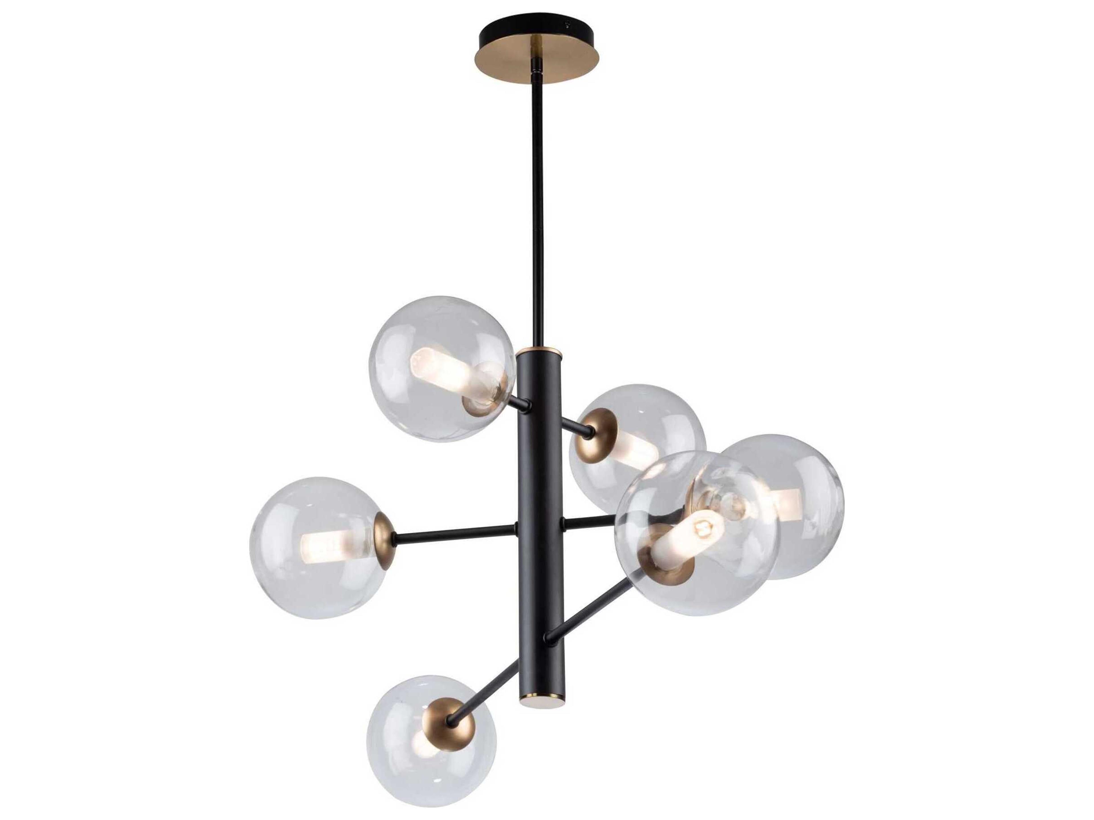 Artcraft Aurelia 6-Light Matte Black Brass Glass Globe Chandelier