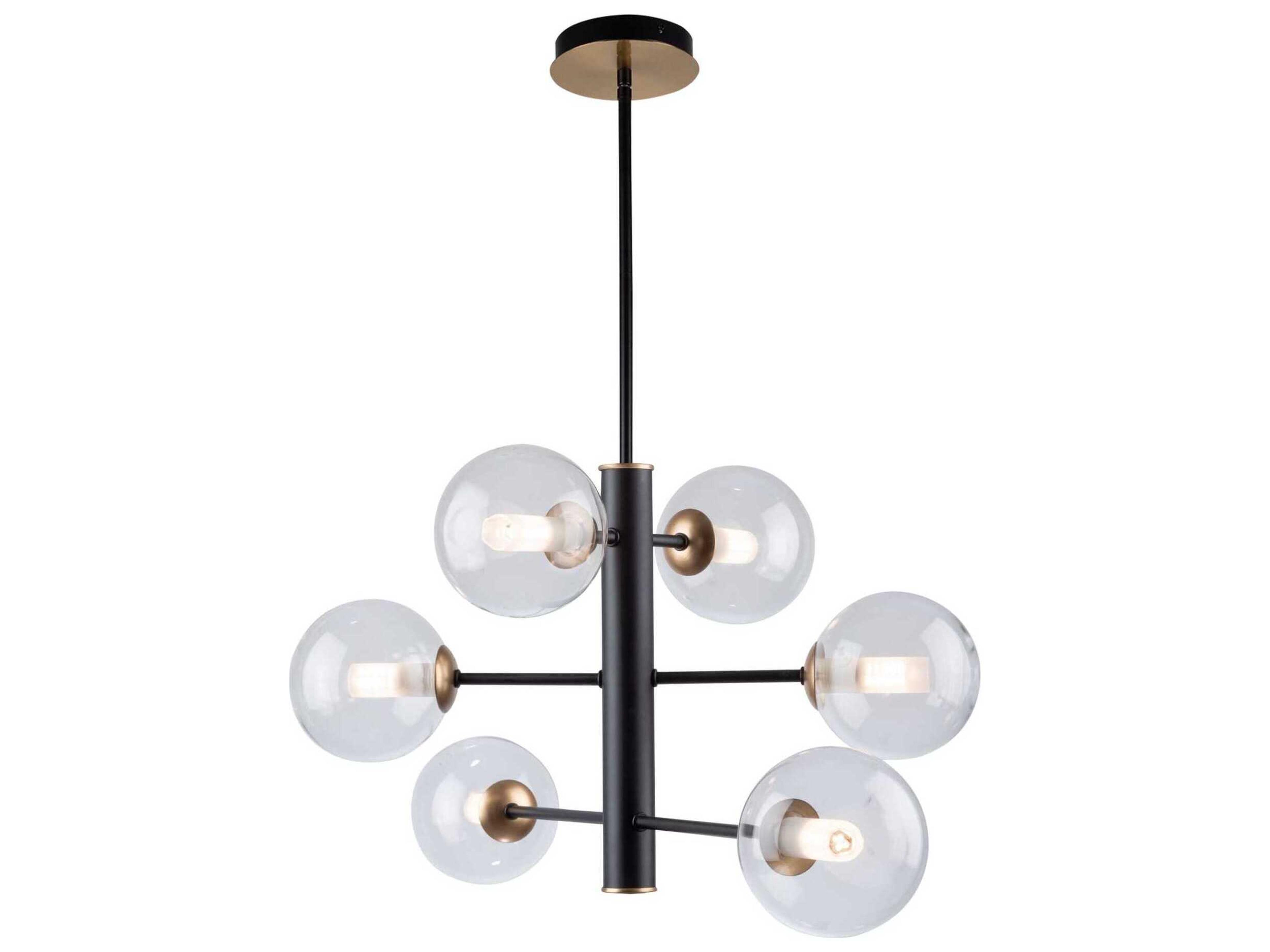 Artcraft Aurelia 6-Light Matte Black Brass Glass Globe Chandelier