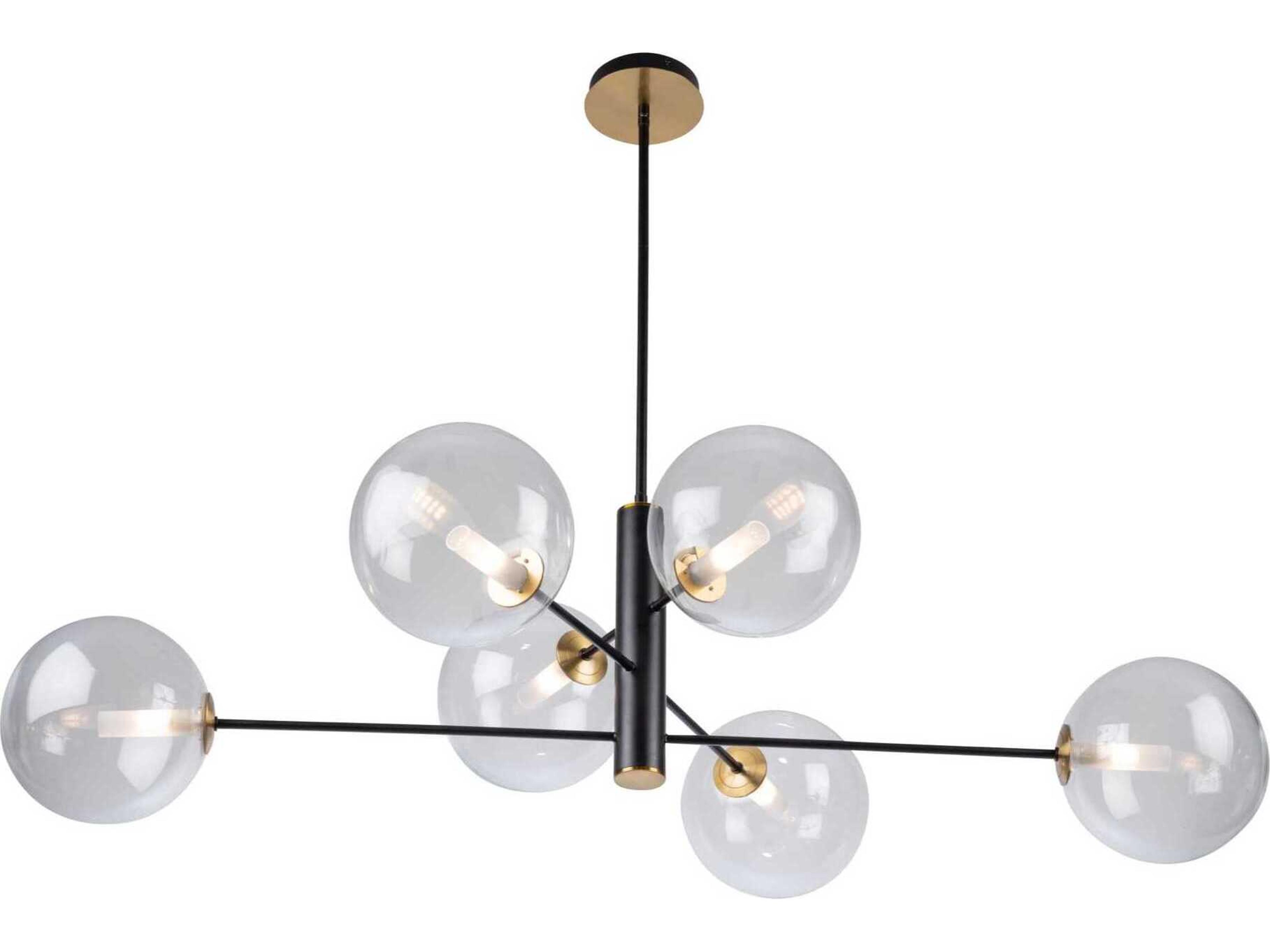 Artcraft Aurelia 6-Light Matte Black Brass Glass Globe Linear Chandelier