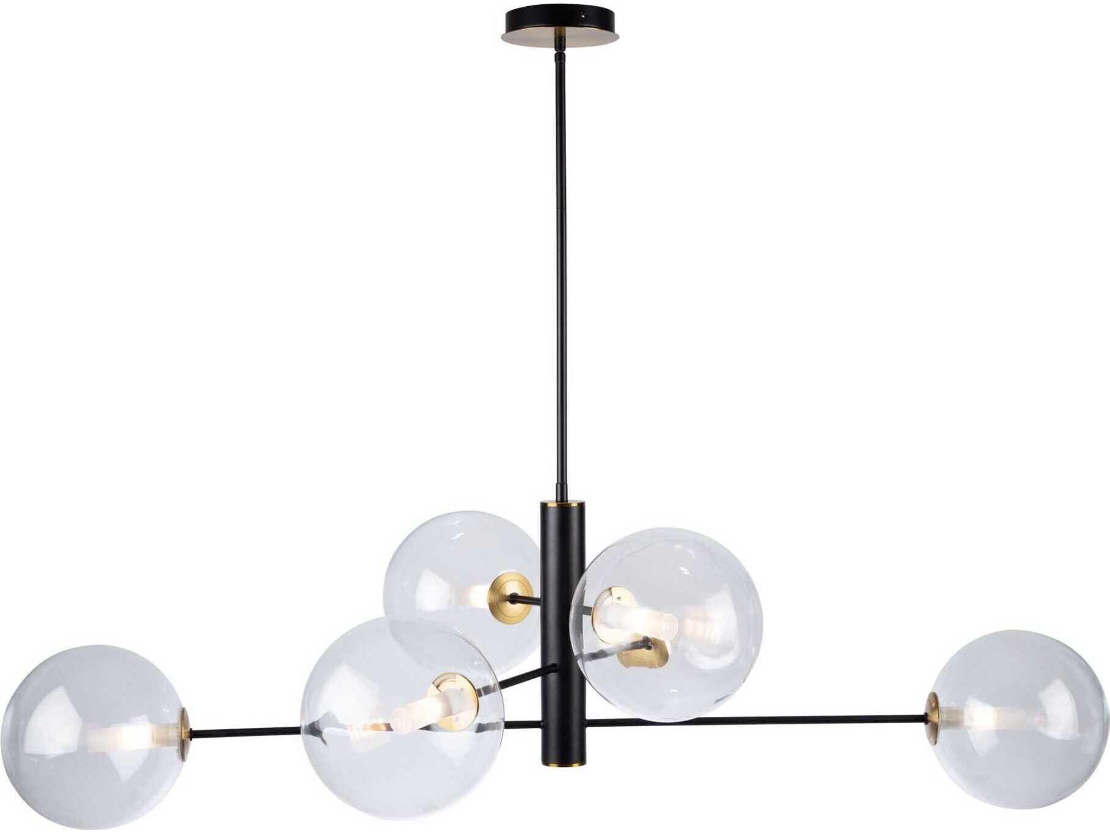 Artcraft Aurelia 6-Light Matte Black Brass Glass Globe Linear Chandelier