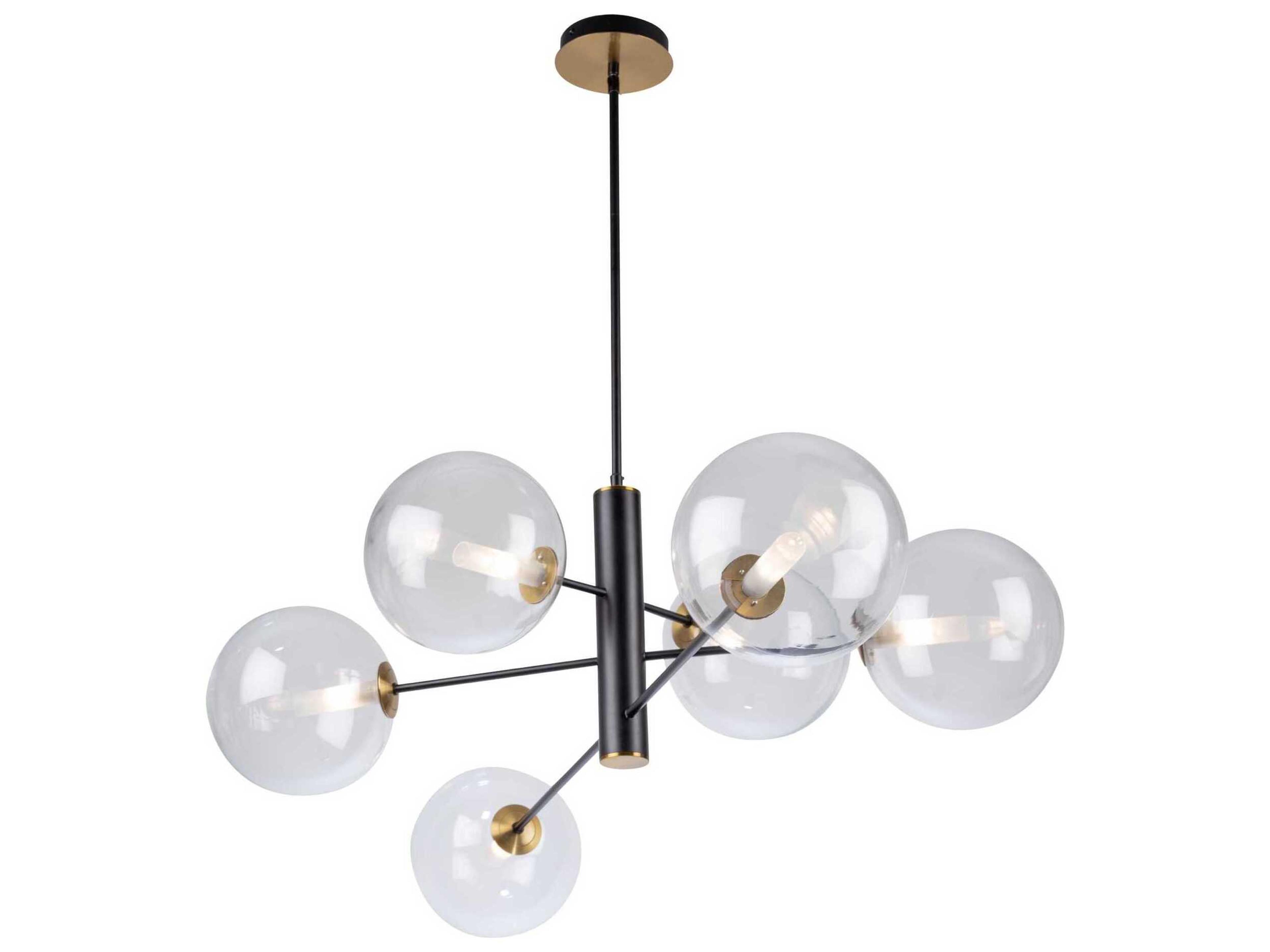 Artcraft Aurelia 6-Light Matte Black Brass Glass Globe Linear Chandelier