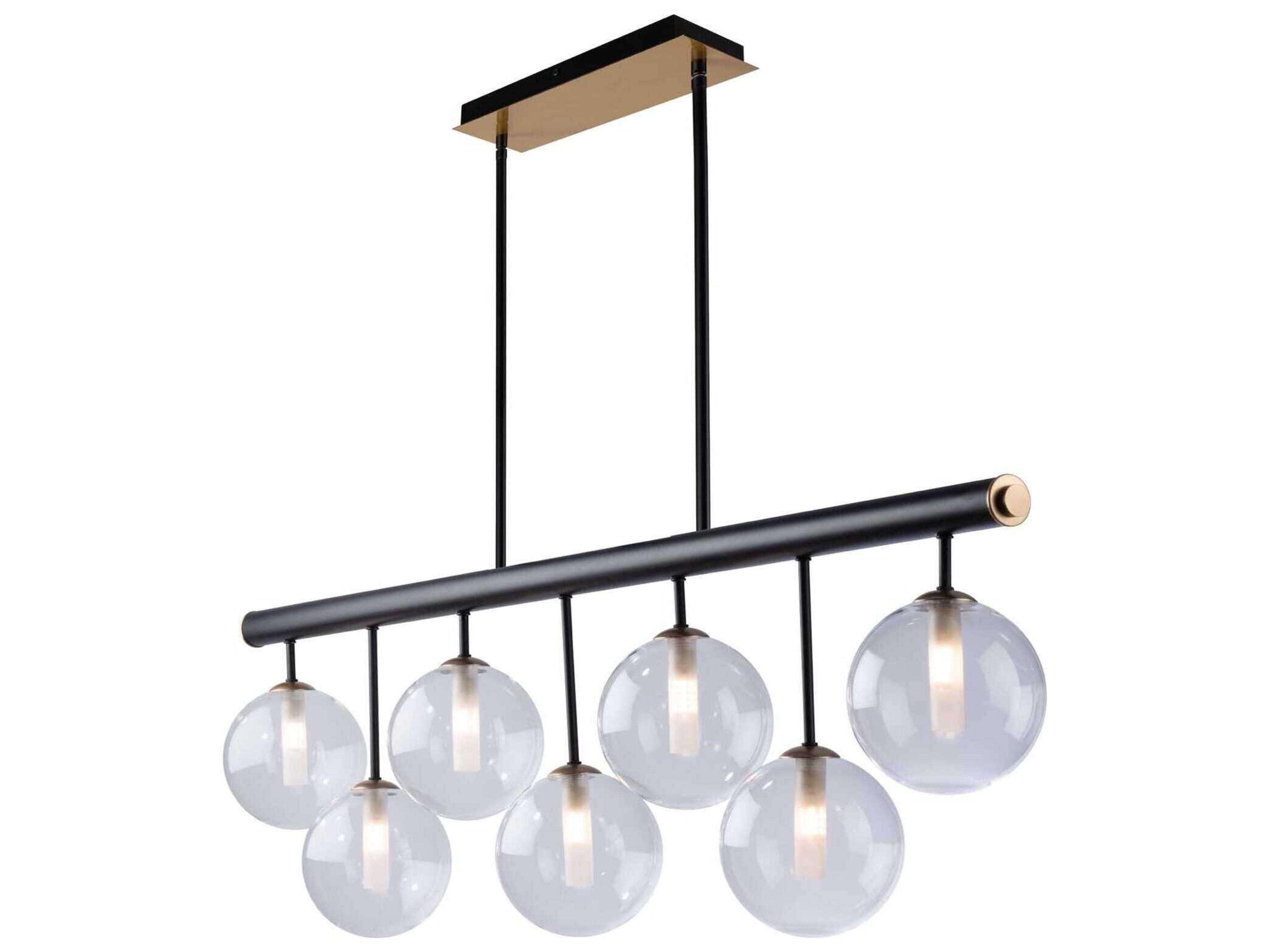 Artcraft Aurelia 7-Light Matte Black Brass Glass Globe Linear Island Pendant