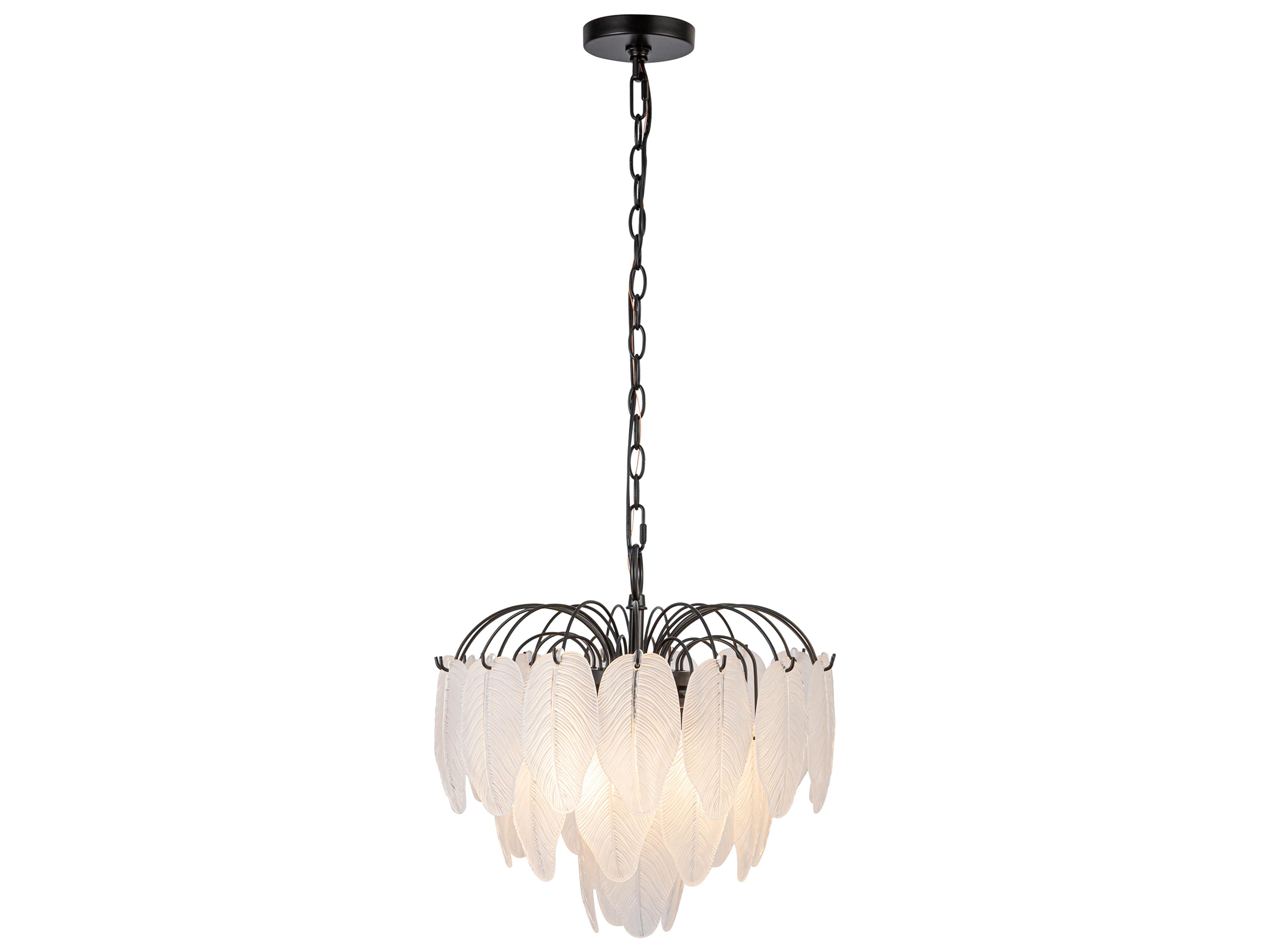 Alessia Pendant Chandelier Black with Etched Glass Leaves