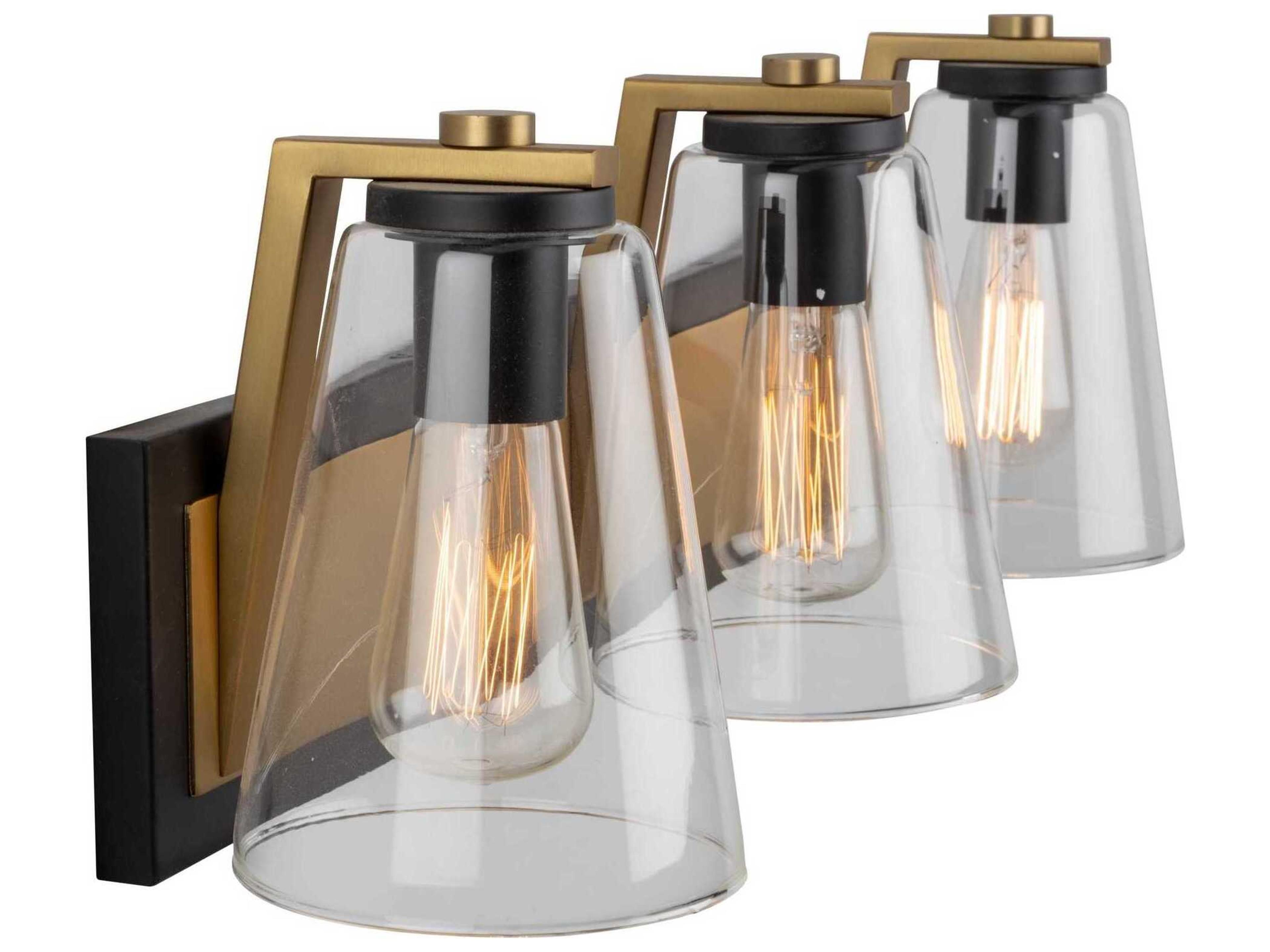 Artcraft Treviso 3-Light Black Brass Glass Vanity Light