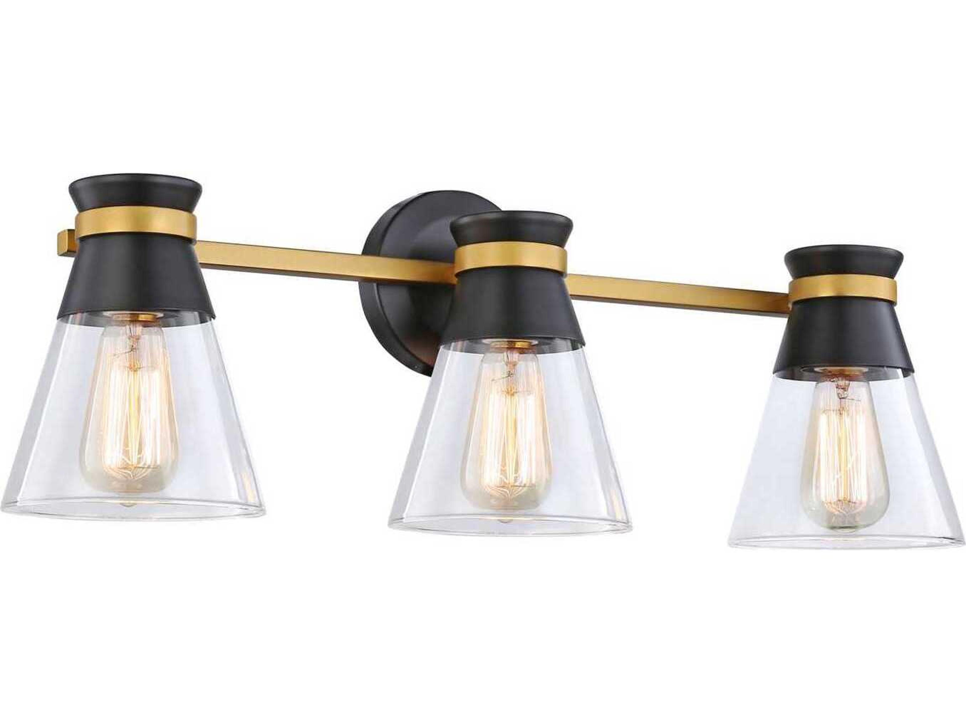 Artcraft Kanata 3-Light Black Brushed Brass Glass Vanity Light