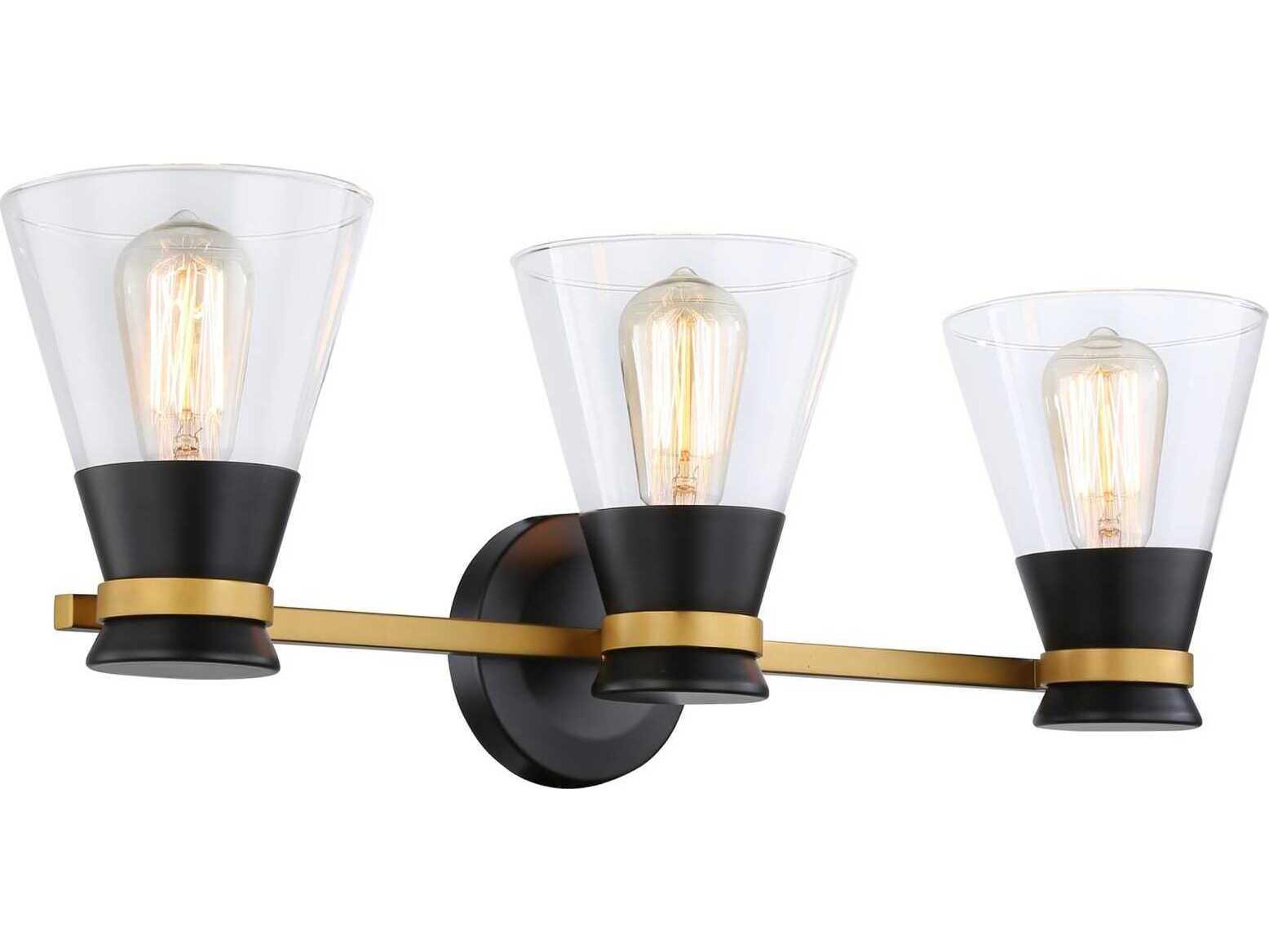 Artcraft Kanata 3-Light Black Brushed Brass Glass Vanity Light
