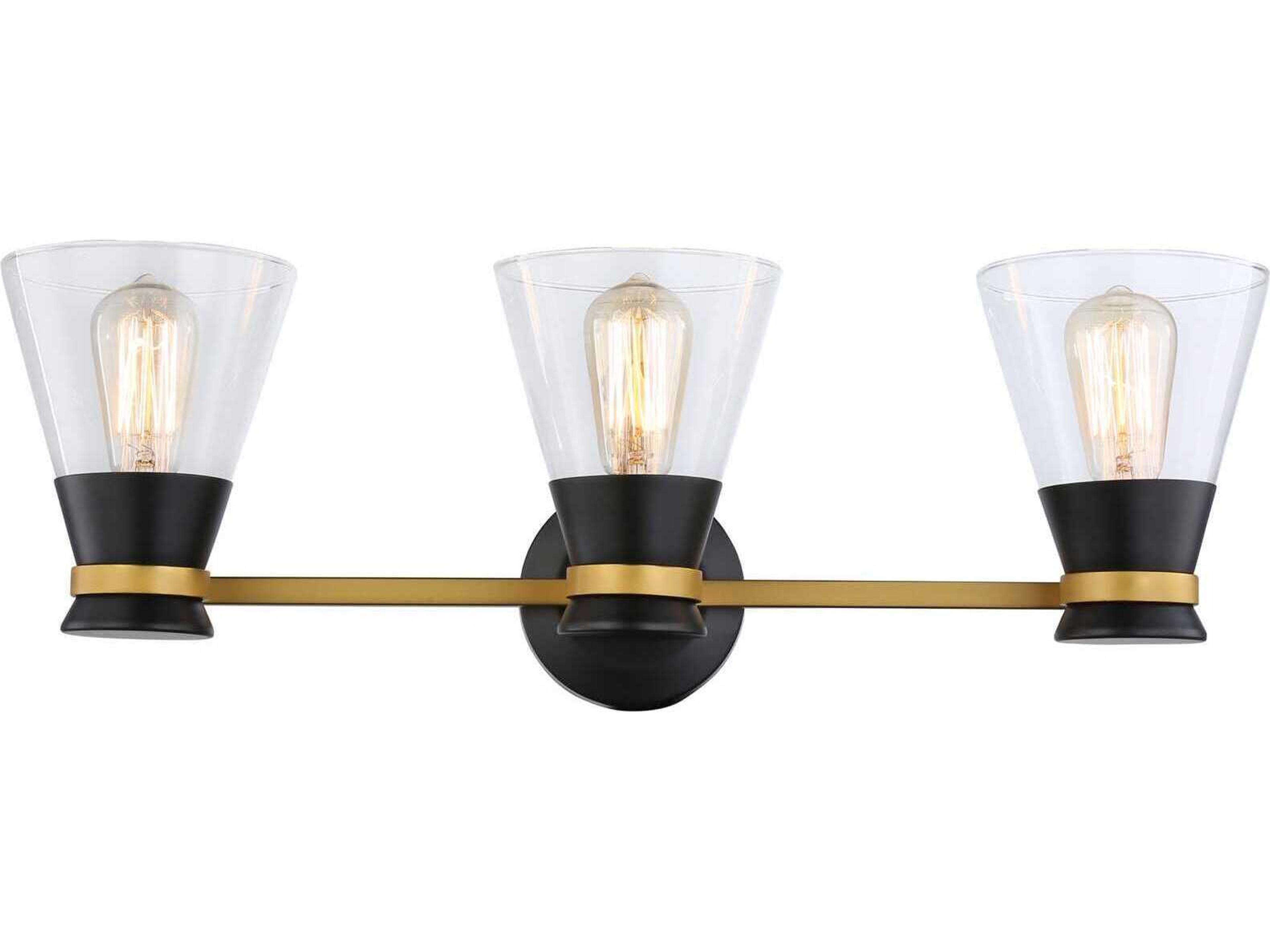 Artcraft Kanata 3-Light Black Brushed Brass Glass Vanity Light