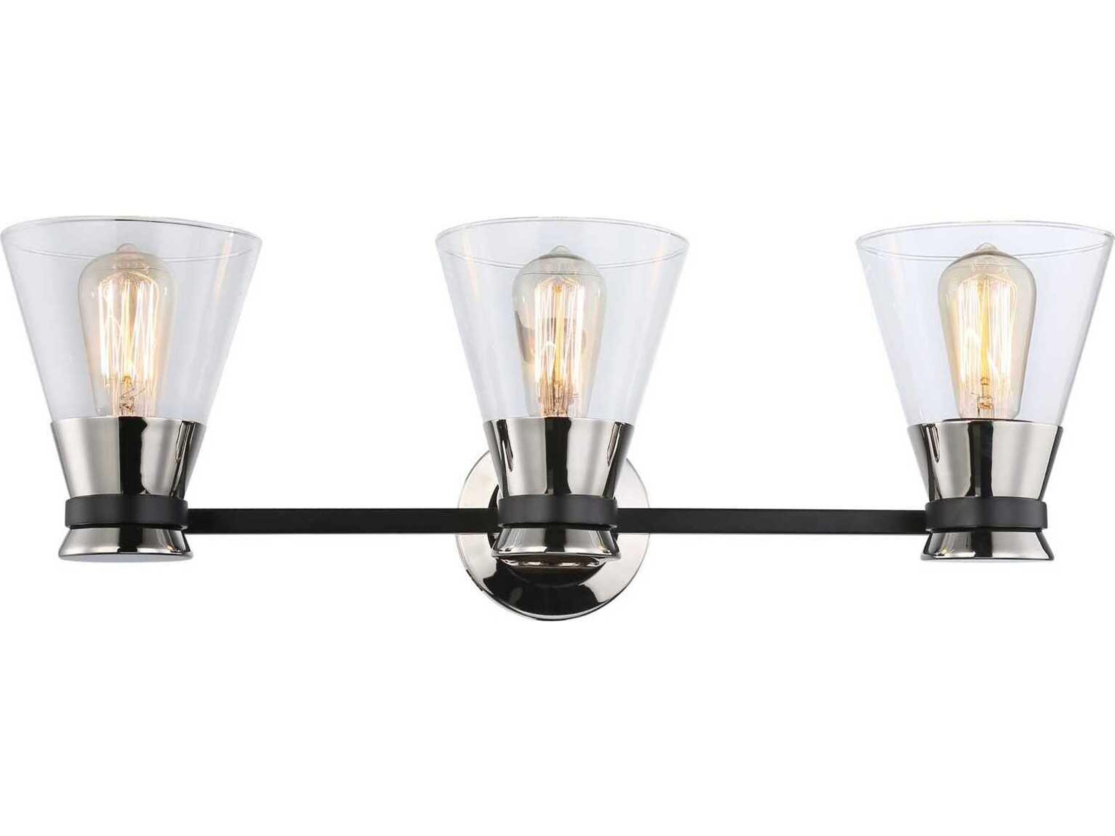 Artcraft Kanata 3-Light Black Brushed Nickel Glass Vanity Light