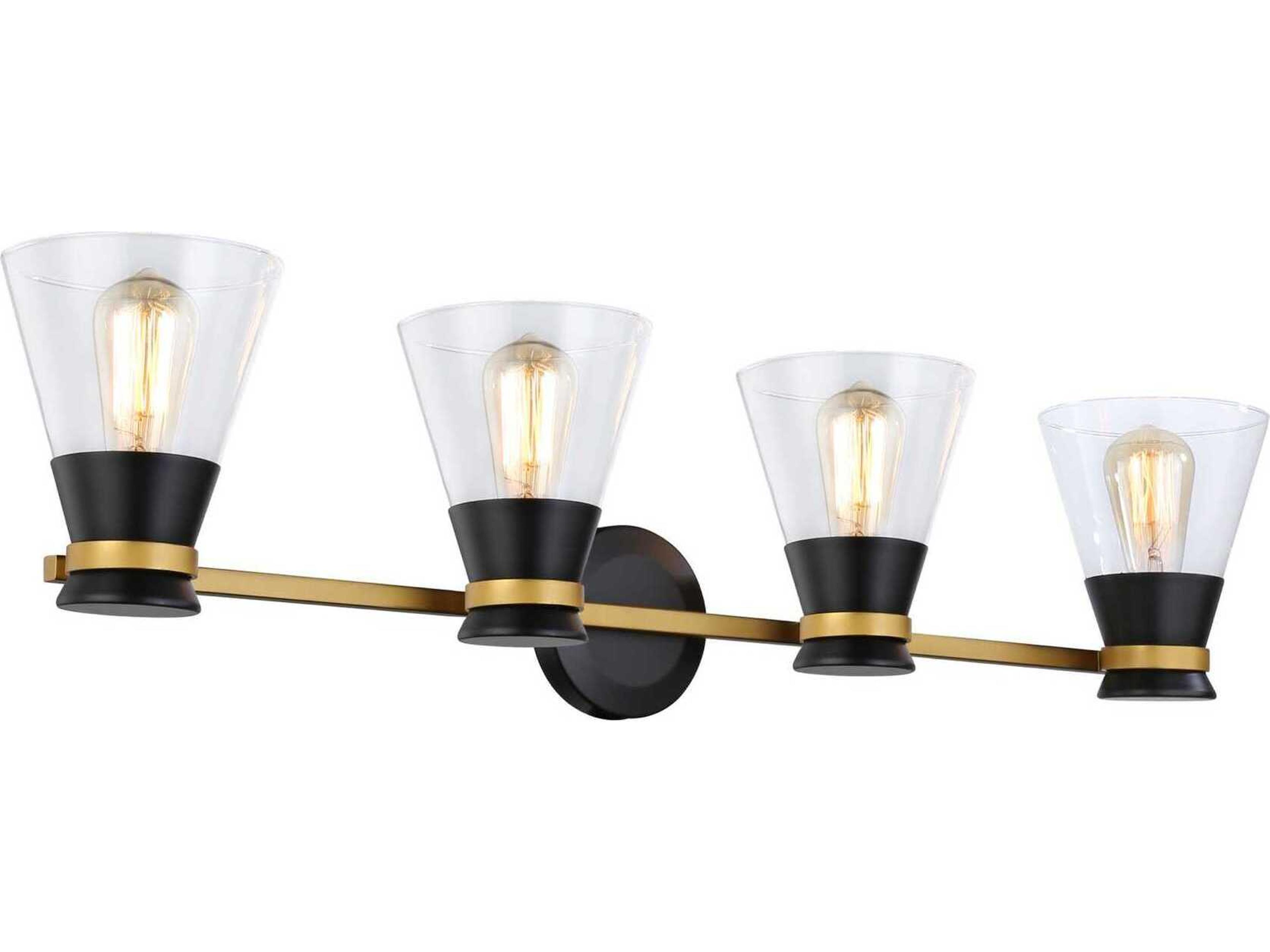 Artcraft Kanata 4-Light Black Brushed Brass Glass Vanity Light