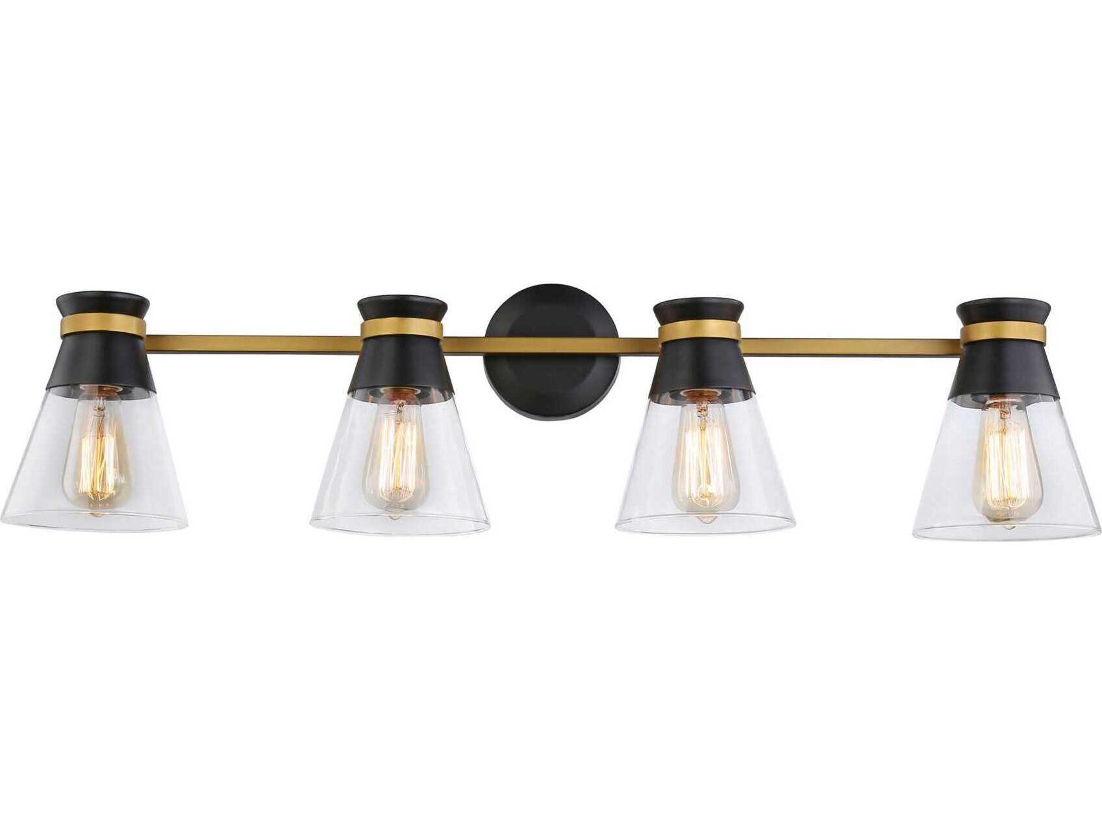 Artcraft Kanata 4-Light Black Brushed Brass Glass Vanity Light