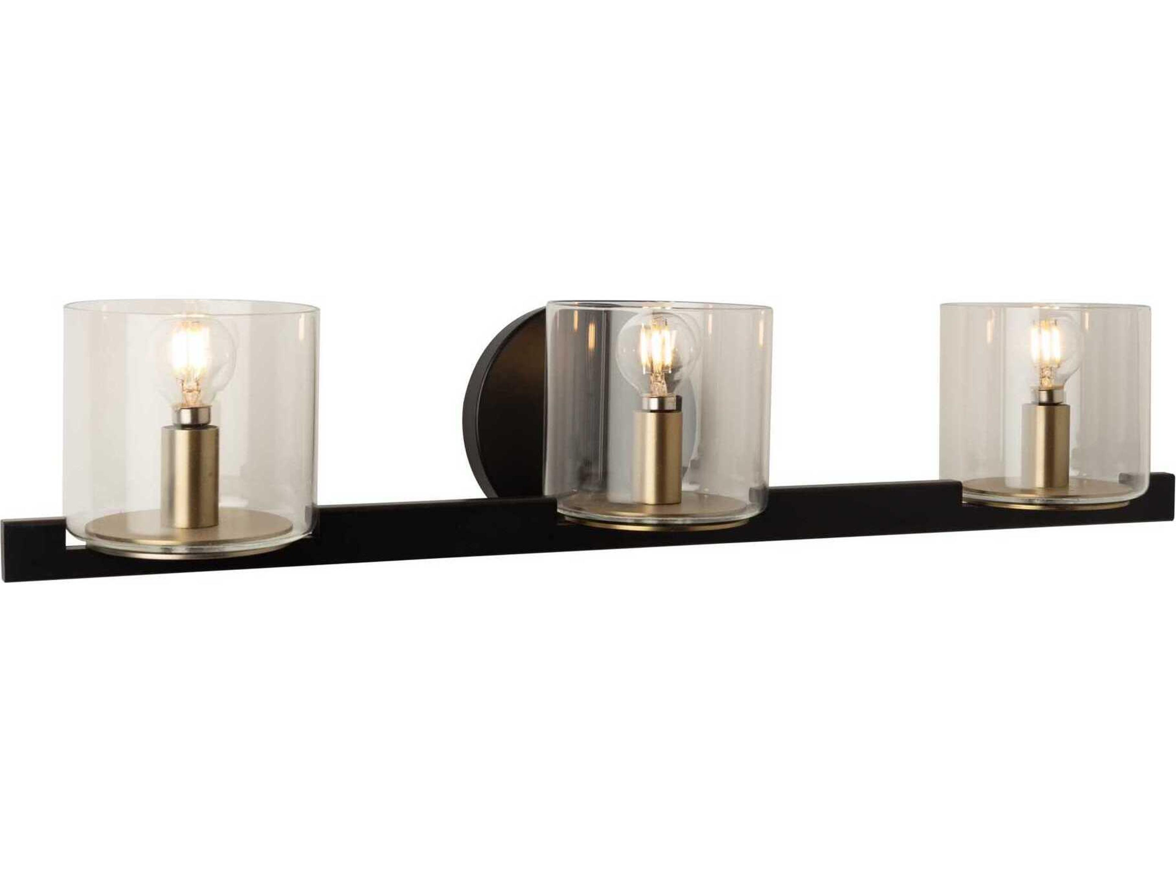 Artcraft Salinas 3-Light Black Brass Glass Vanity Light