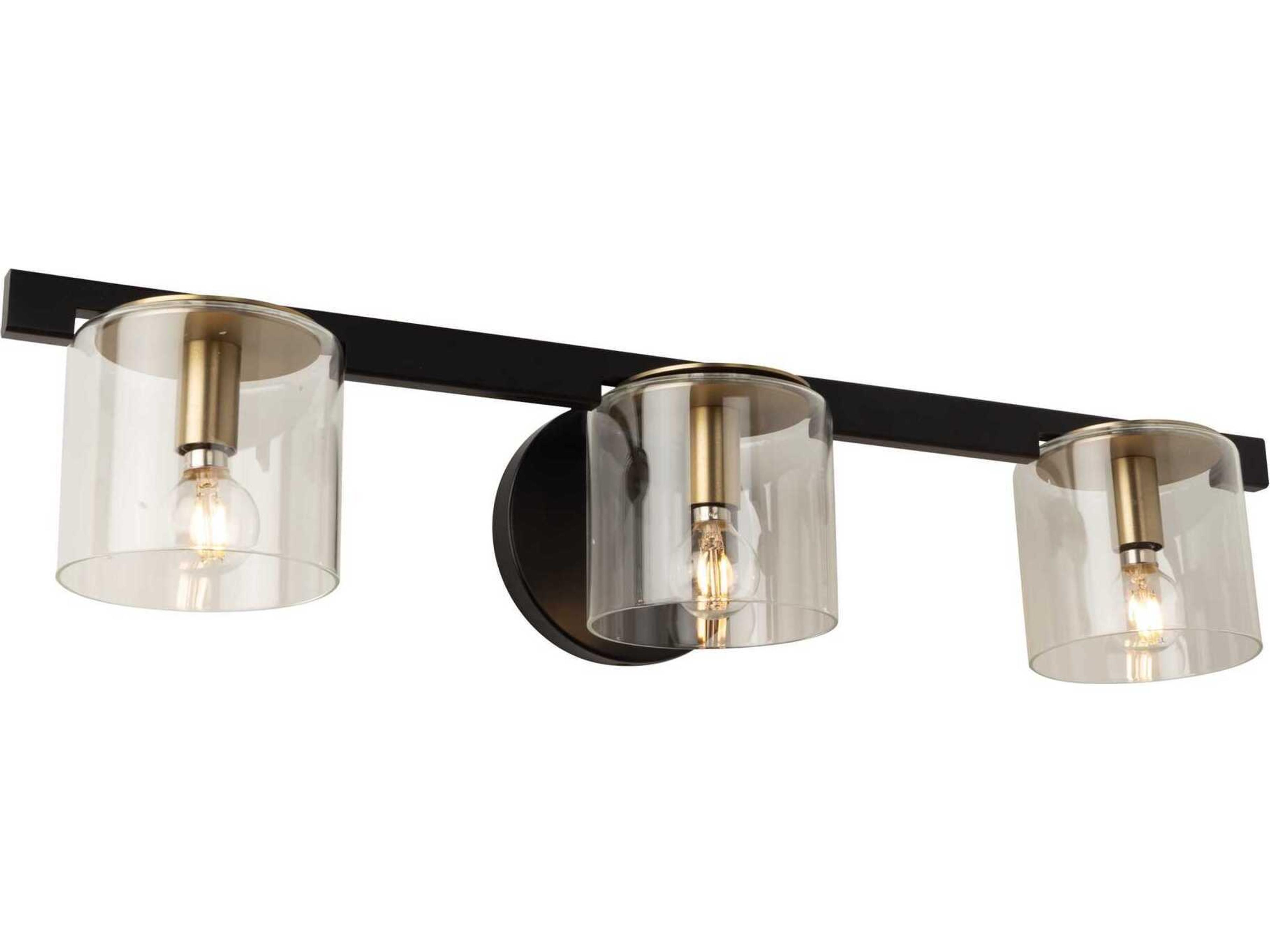 Artcraft Salinas 3-Light Black Brass Glass Vanity Light