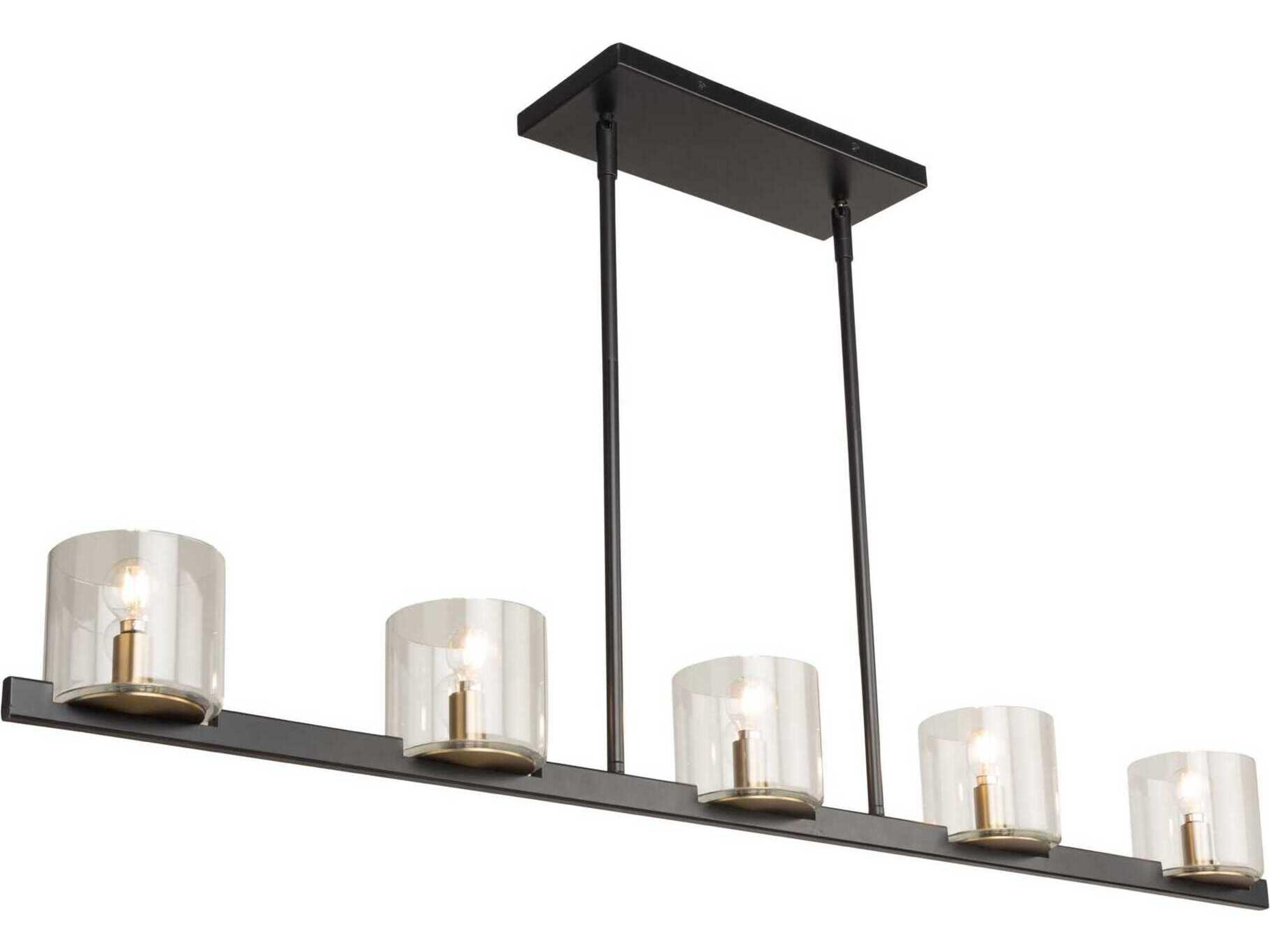 Artcraft Salinas 5-Light Black Brass Glass Linear Island Pendant