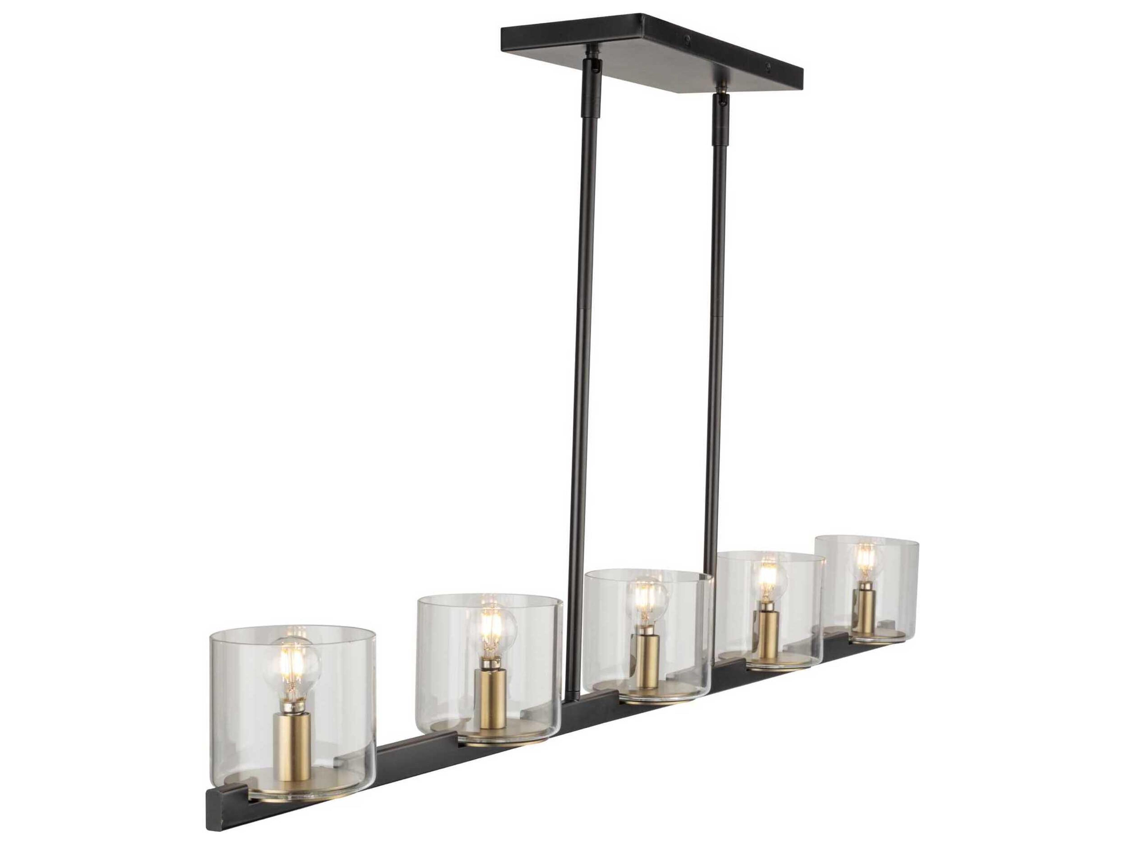 Artcraft Salinas 5-Light Black Brass Glass Linear Island Pendant