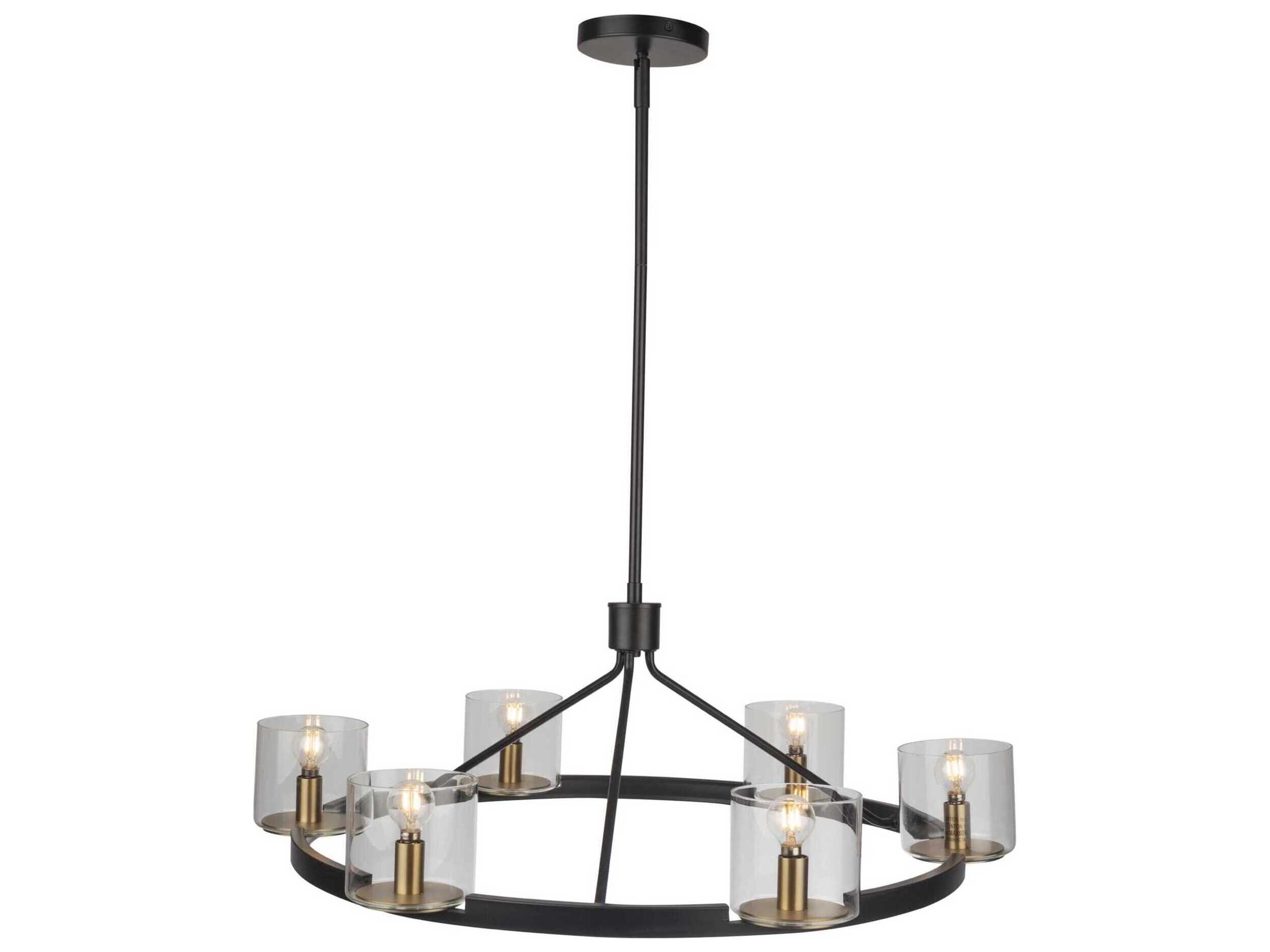 Artcraft Salinas 6-Light Black Brass Glass Candelabra Chandelier