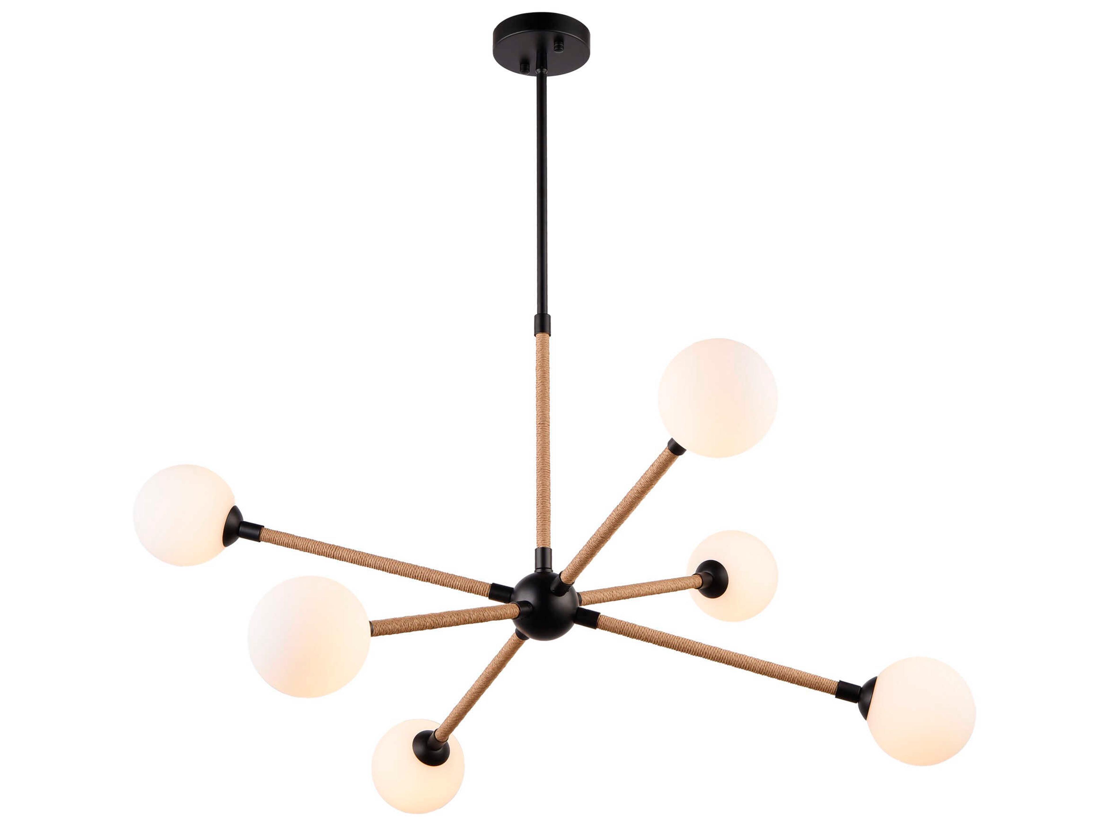 Capilano 6 Light Chandelier in Black with Jute Accents