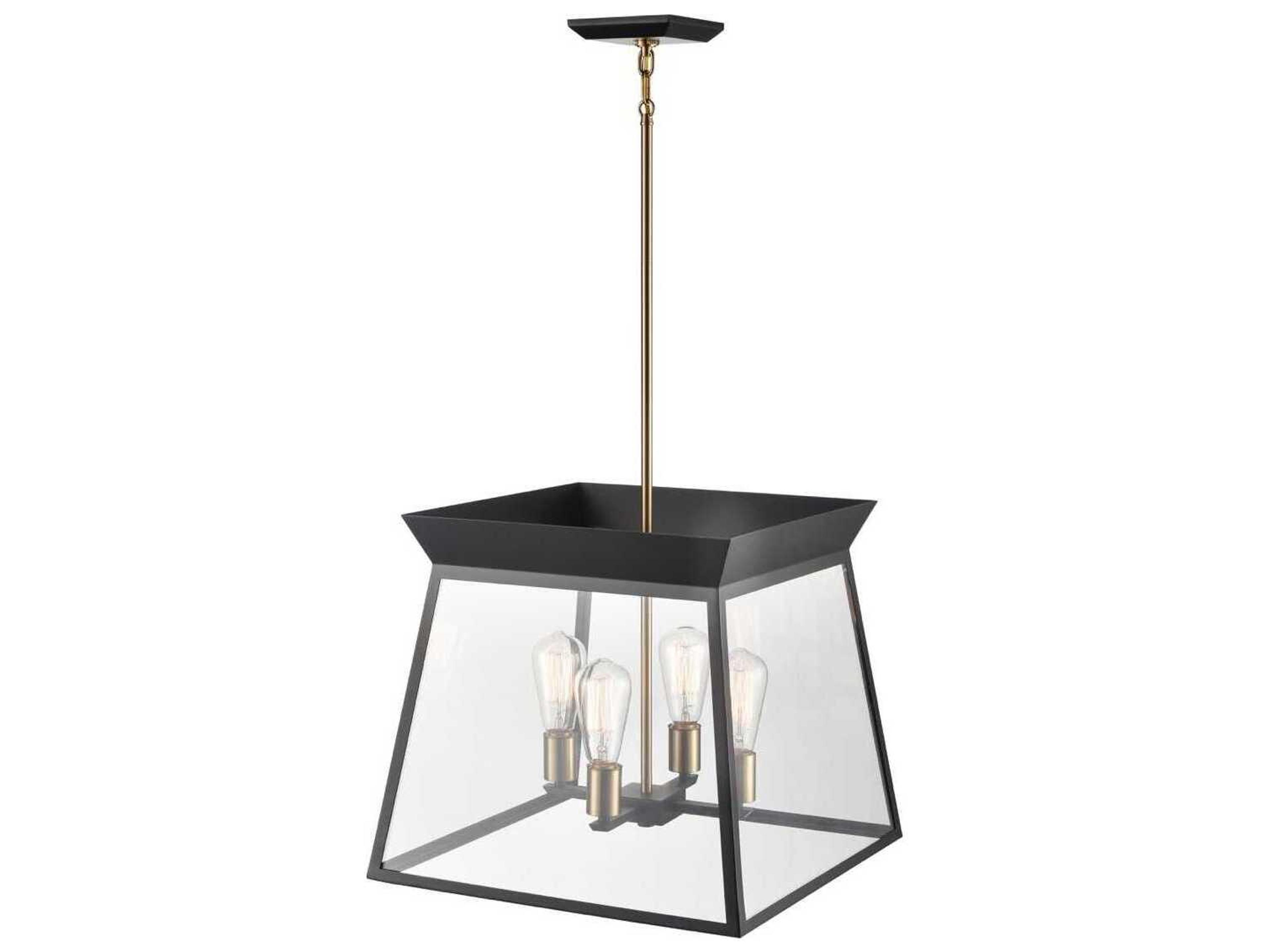 Artcraft Lucian 4-Light Black Brushed Brass Lantern Chandelier