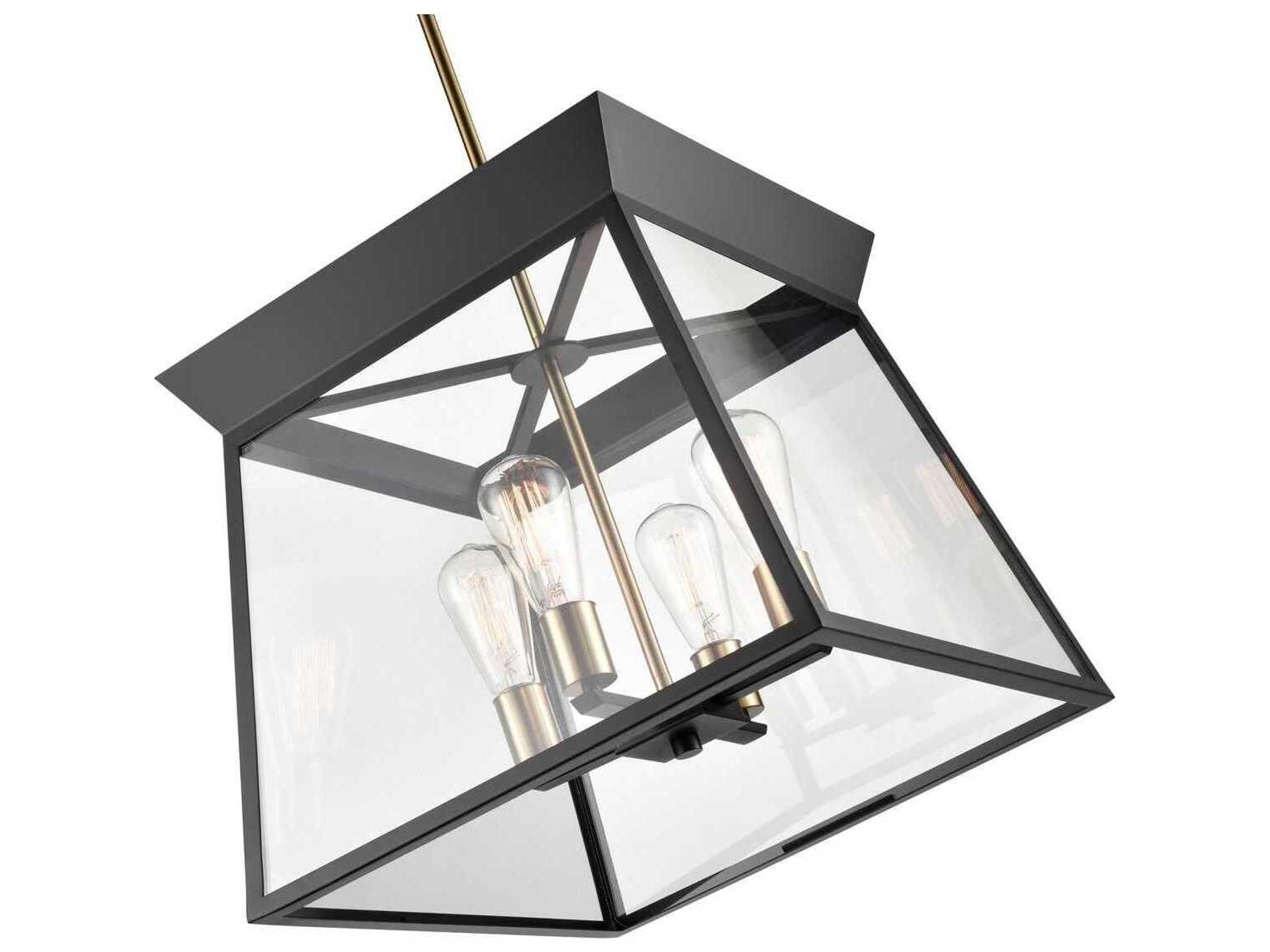 Artcraft Lucian 4-Light Black Brushed Brass Lantern Chandelier