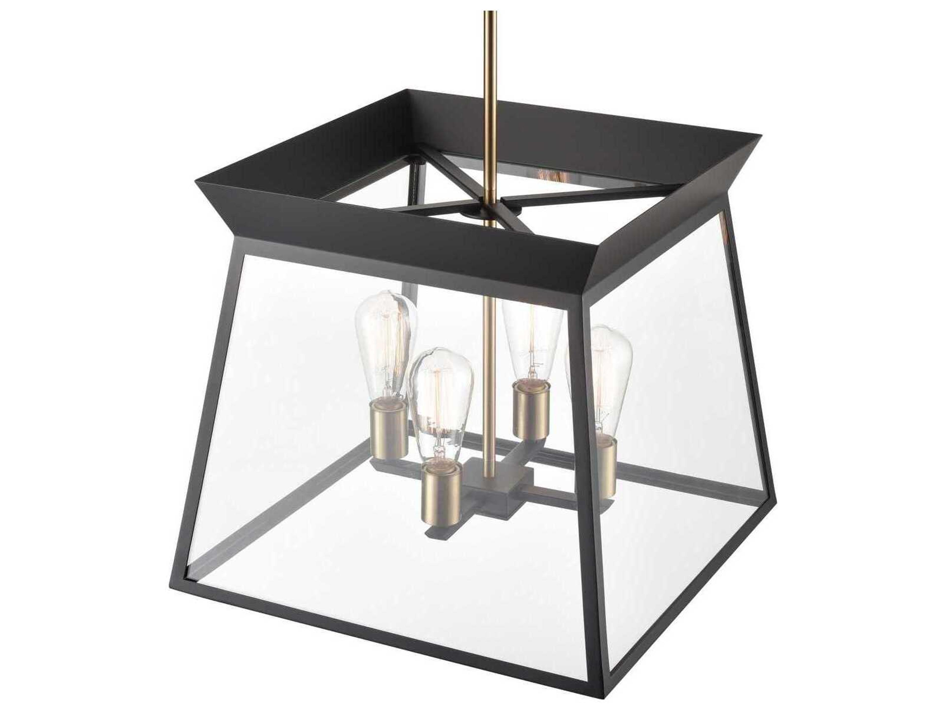 Artcraft Lucian 4-Light Black Brushed Brass Lantern Chandelier