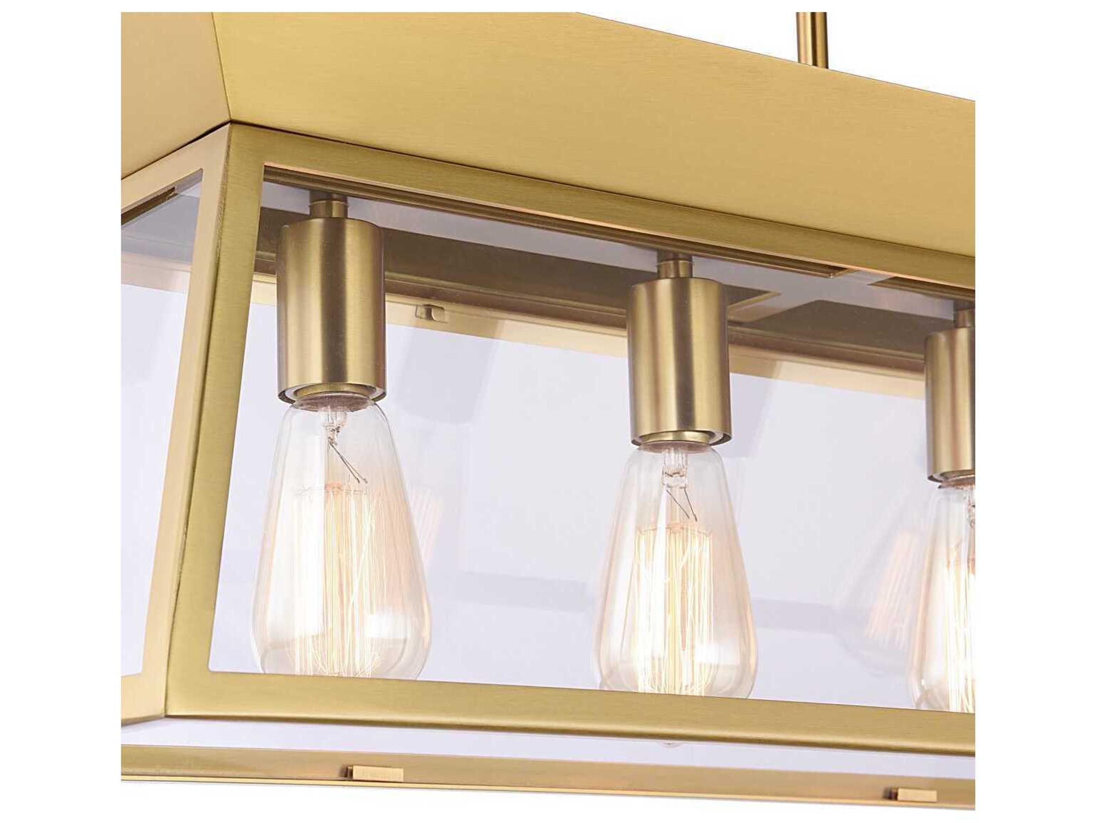 Artcraft Lucian 6-Light Brushed Brass Lantern Linear Island Pendant