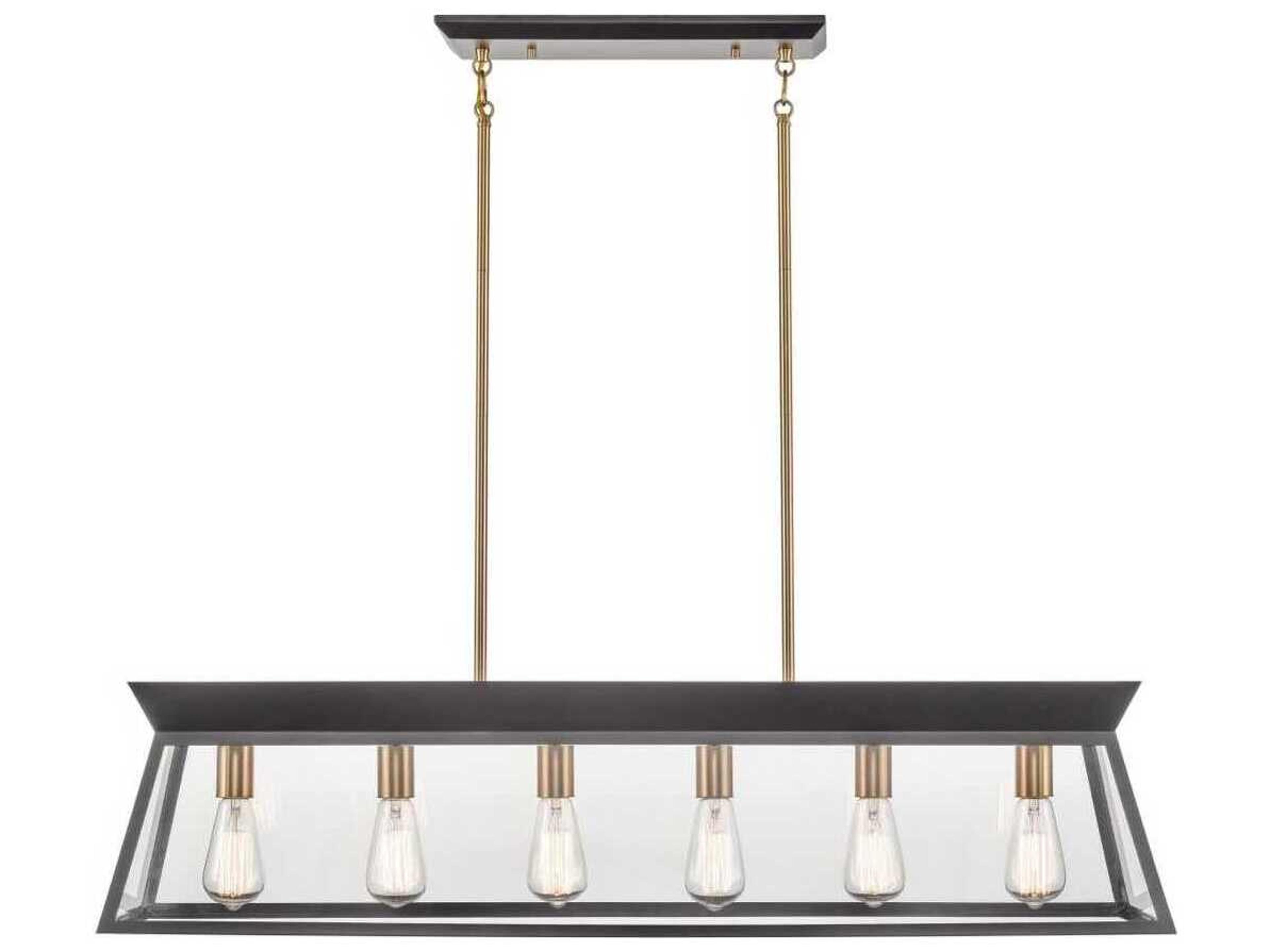Artcraft Lucian 6-Light Black Brushed Brass Lantern Linear Island Pendant
