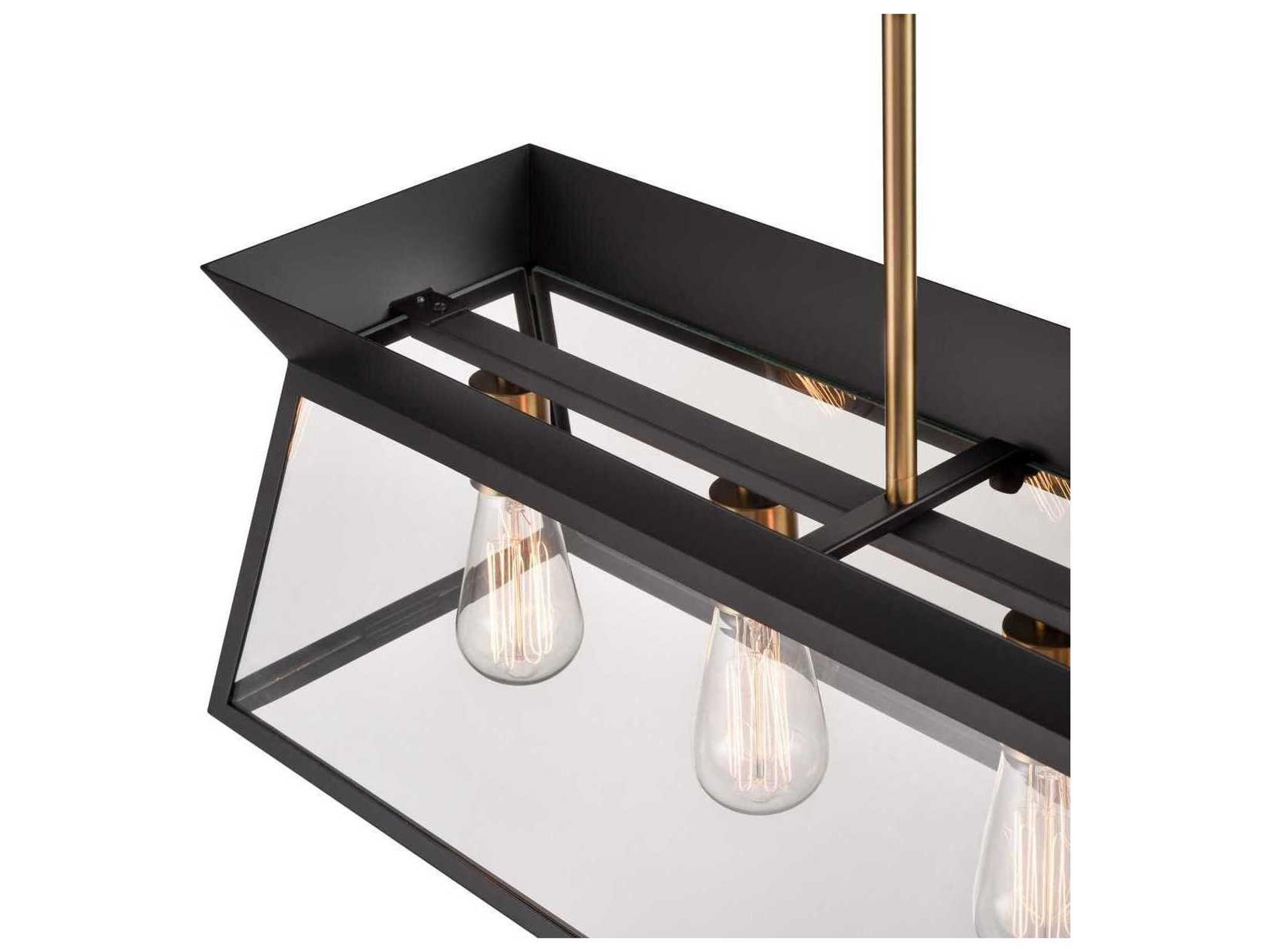 Artcraft Lucian 6-Light Black Brushed Brass Lantern Linear Island Pendant