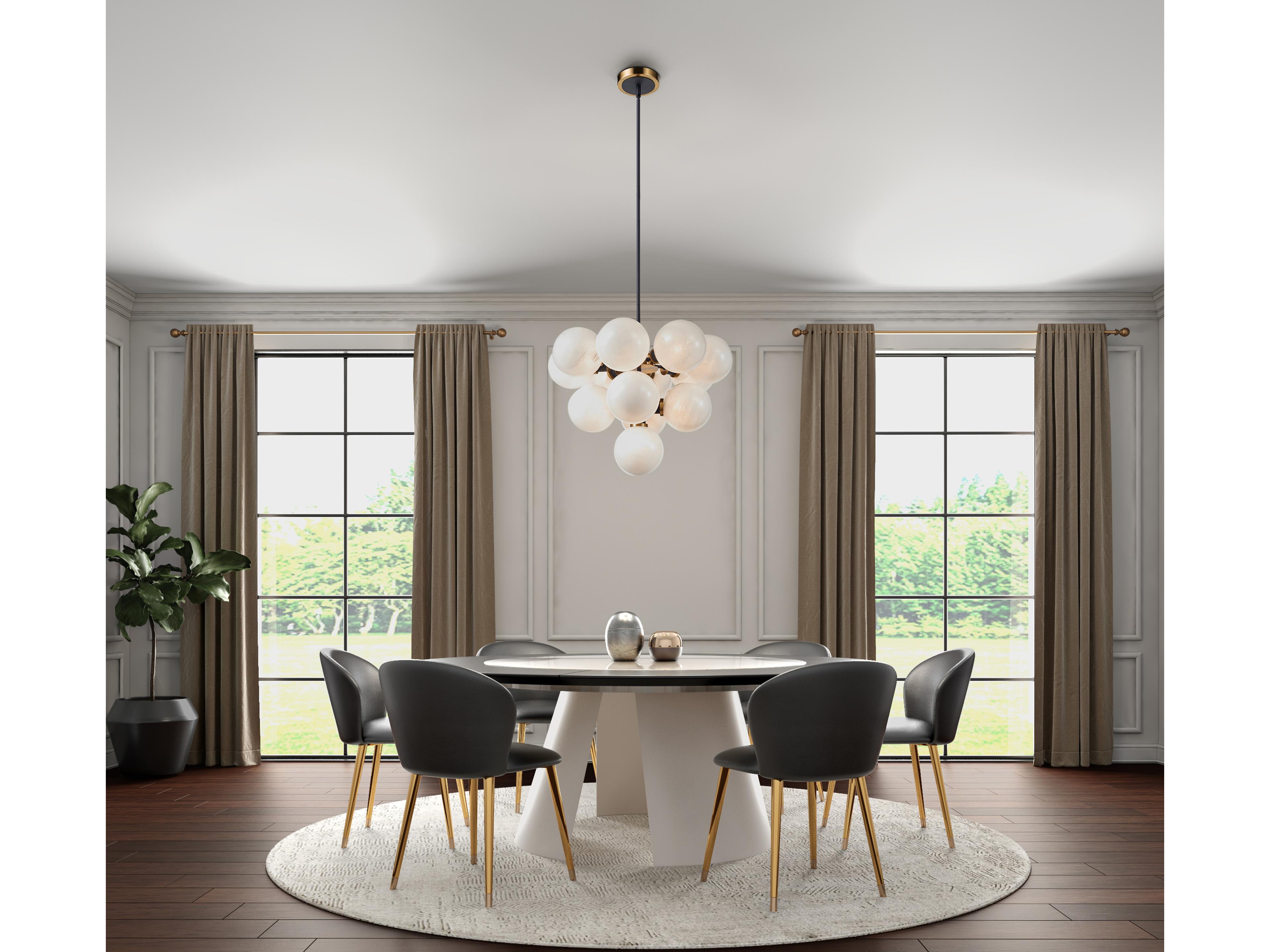 Artcraft Gem 13-Light Black Brushed Brass White Globe Chandelier